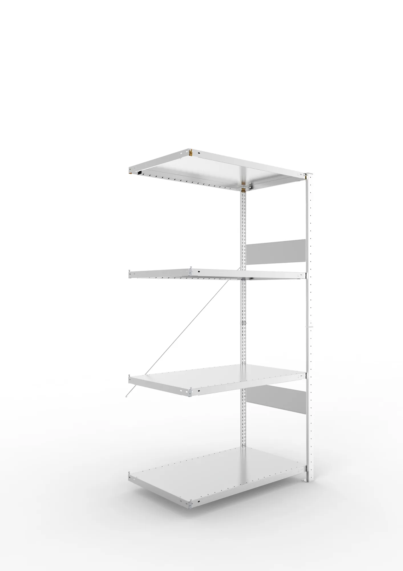 META CLIP SPLIT, Fachbodenregal, Anbauregal, 2000 x 1000 x 600 mm, Fachlast 230 kg, 4 Ebenen, verzinkt – Ansicht in Blickhöhe