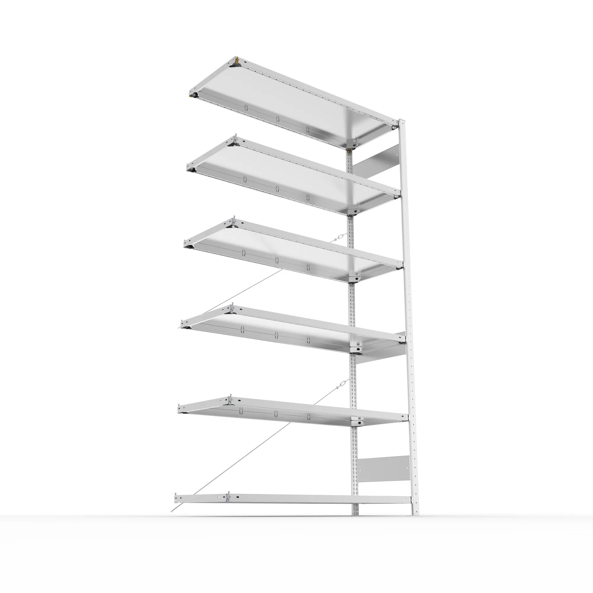 META CLIP, Fachbodenregal, Anbauregal, 2500 x 1300 x 500 mm, Fachlast 230 kg, 6 Ebenen, verzinkt – Ansicht von unten