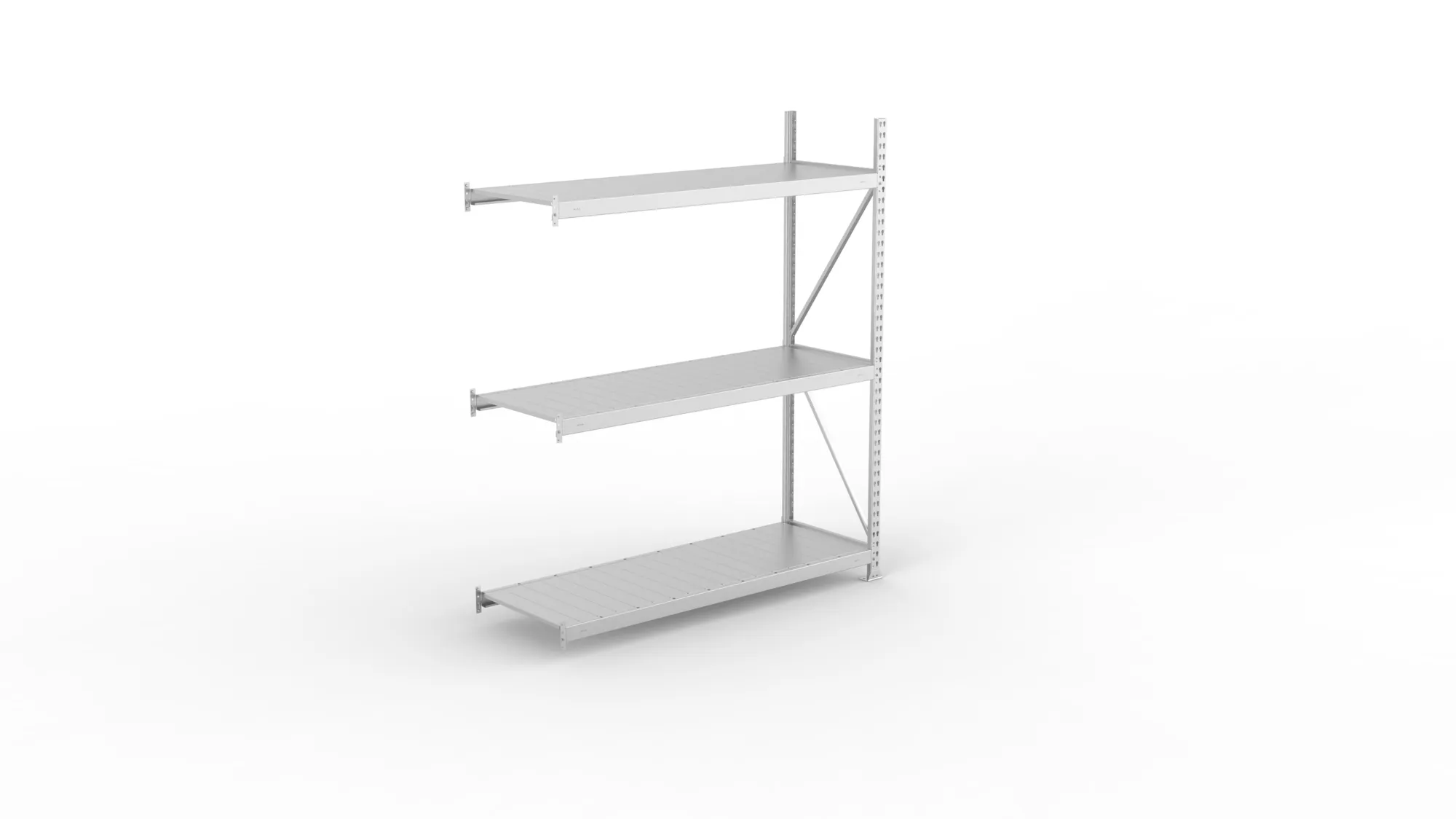 META MINI-RACK, Weitspannregal, Anbauregal, 2200 x 1800 x 650 mm, Fachlast 600 kg, Stahlpaneelböden, 3 Ebenen – Ansicht von oben