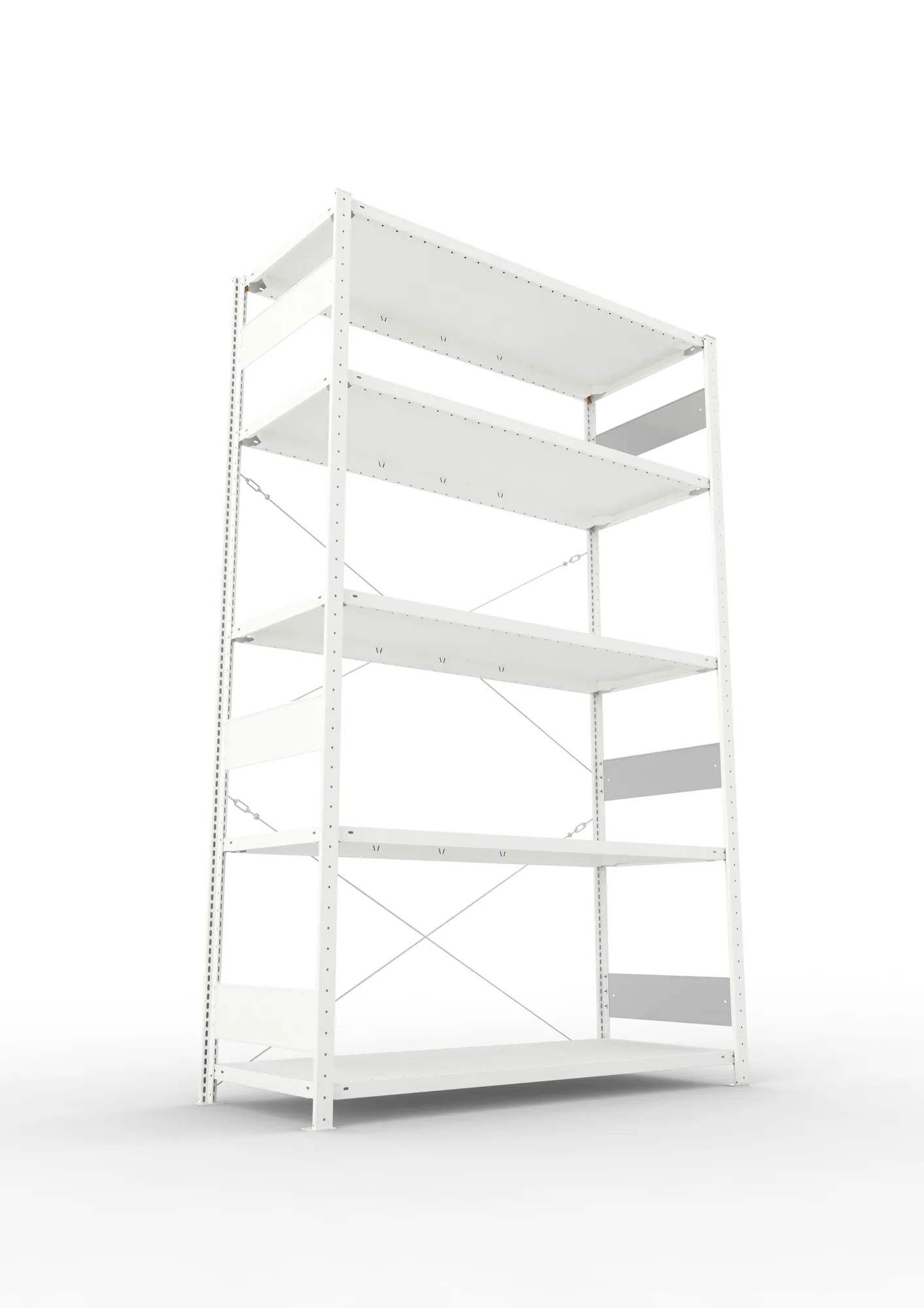 META CLIP S3, Fachbodenregal, Grundregal, 2500 x 1500 x 600 mm, Fachlast 200 kg, 5 Ebenen, RAL 7035 – Ansicht von unten