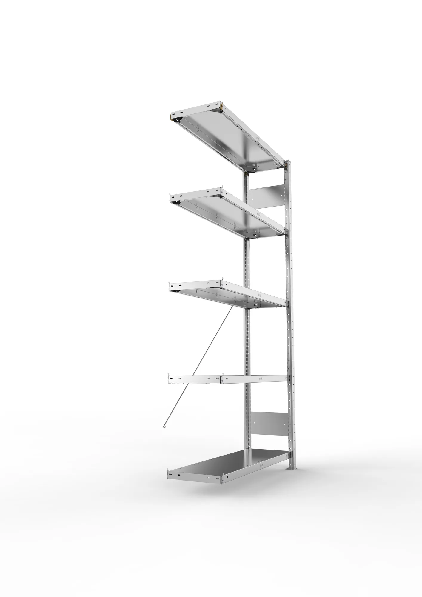META CLIP, Fachbodenregal, Anbauregal, 2000 x 1000 x 300 mm, Fachlast 150 kg, 5 Ebenen, verzinkt – Seitenansicht