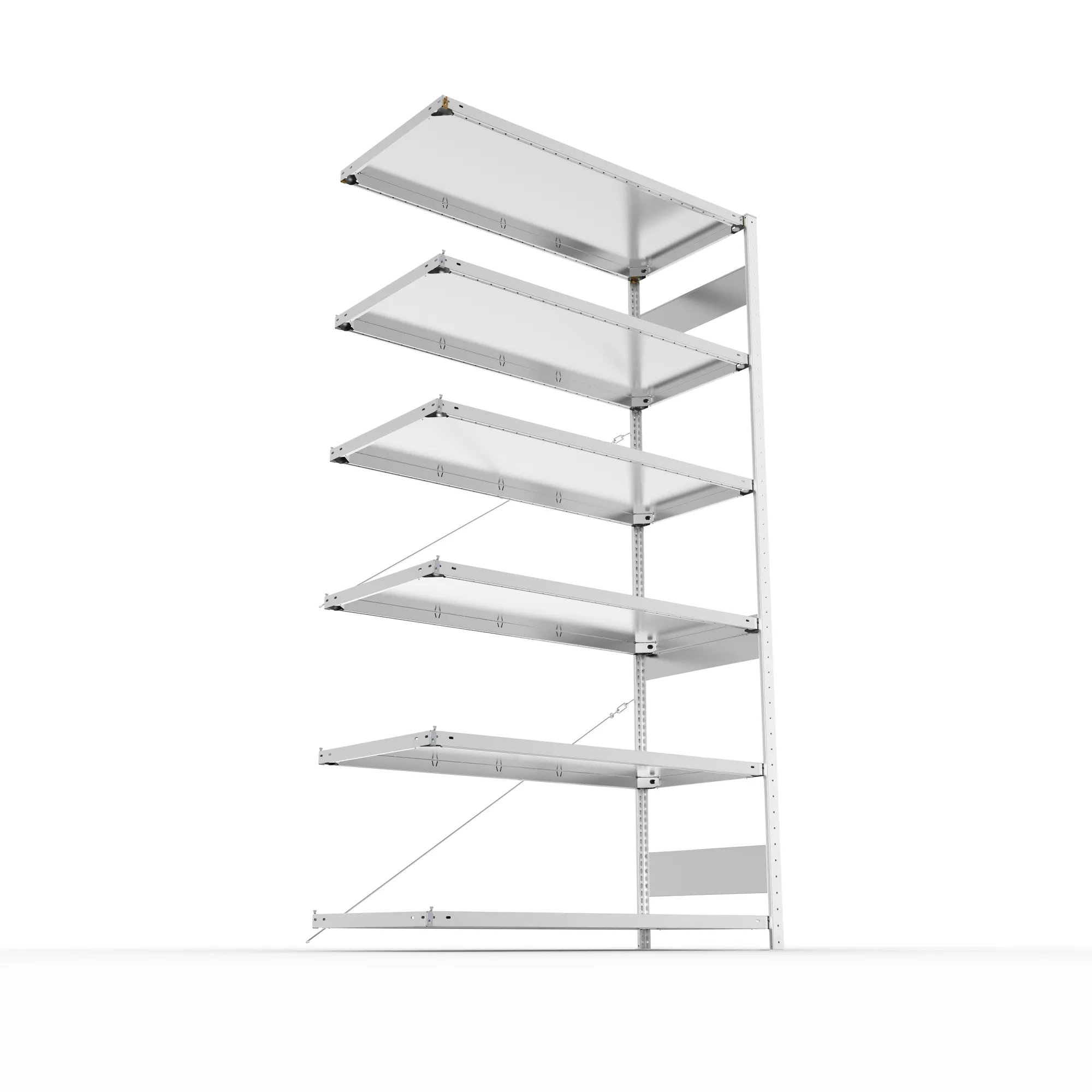 META CLIP S3, Fachbodenregal, Anbauregal, 2500 x 1300 x 600 mm, Fachlast 150 kg, 6 Ebenen, verzinkt – Ansicht von unten