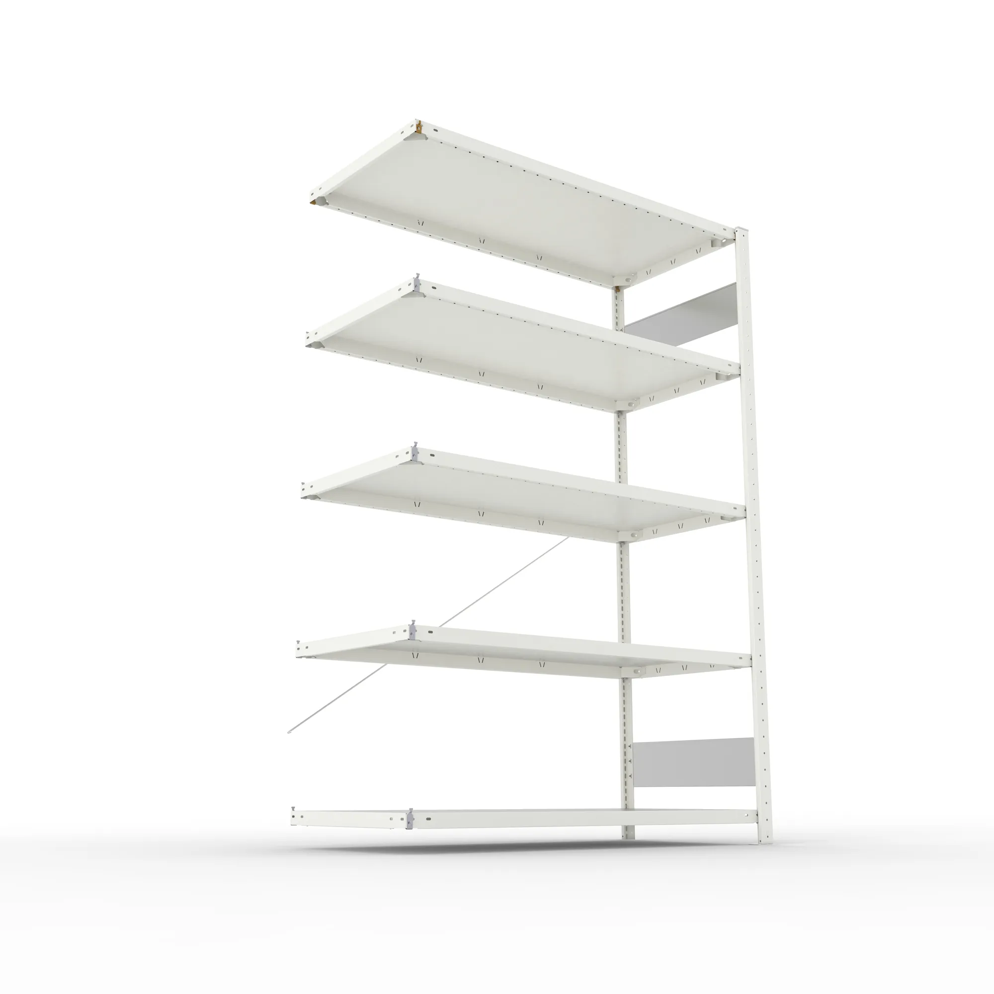 META CLIP S3, Fachbodenregal, Anbauregal, 2000 x 1300 x 600 mm, Fachlast 230 kg, 5 Ebenen, RAL 7035 – Ansicht von unten