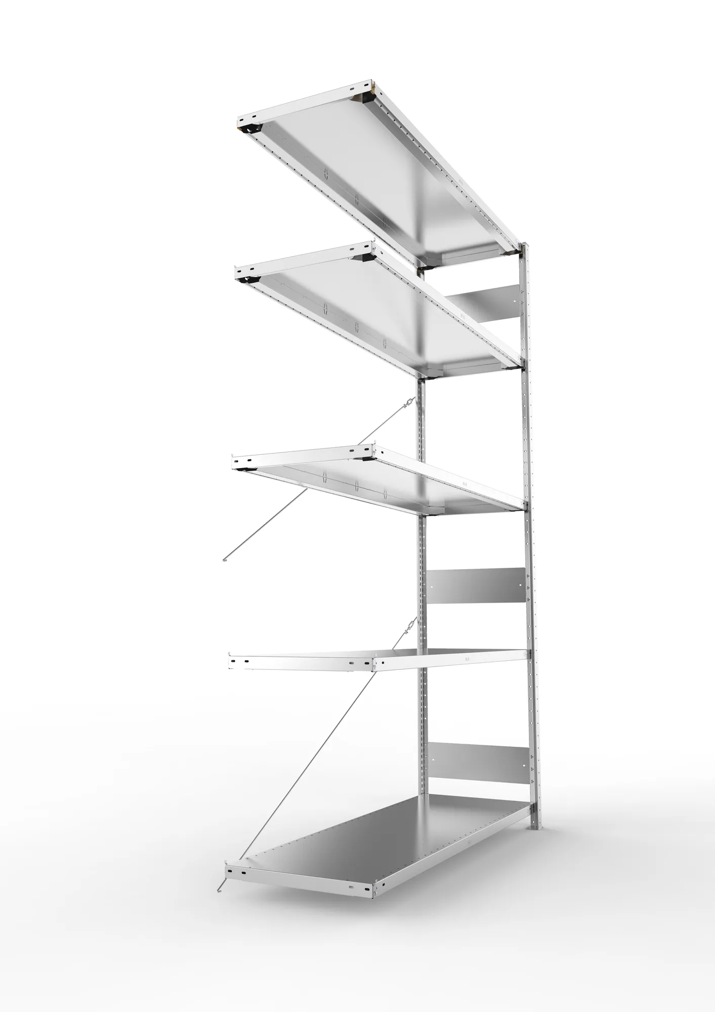 META CLIP S3, Fachbodenregal, Anbauregal, 2500 x 1500 x 500 mm, Fachlast 200 kg, 5 Ebenen, verzinkt – Seitenansicht
