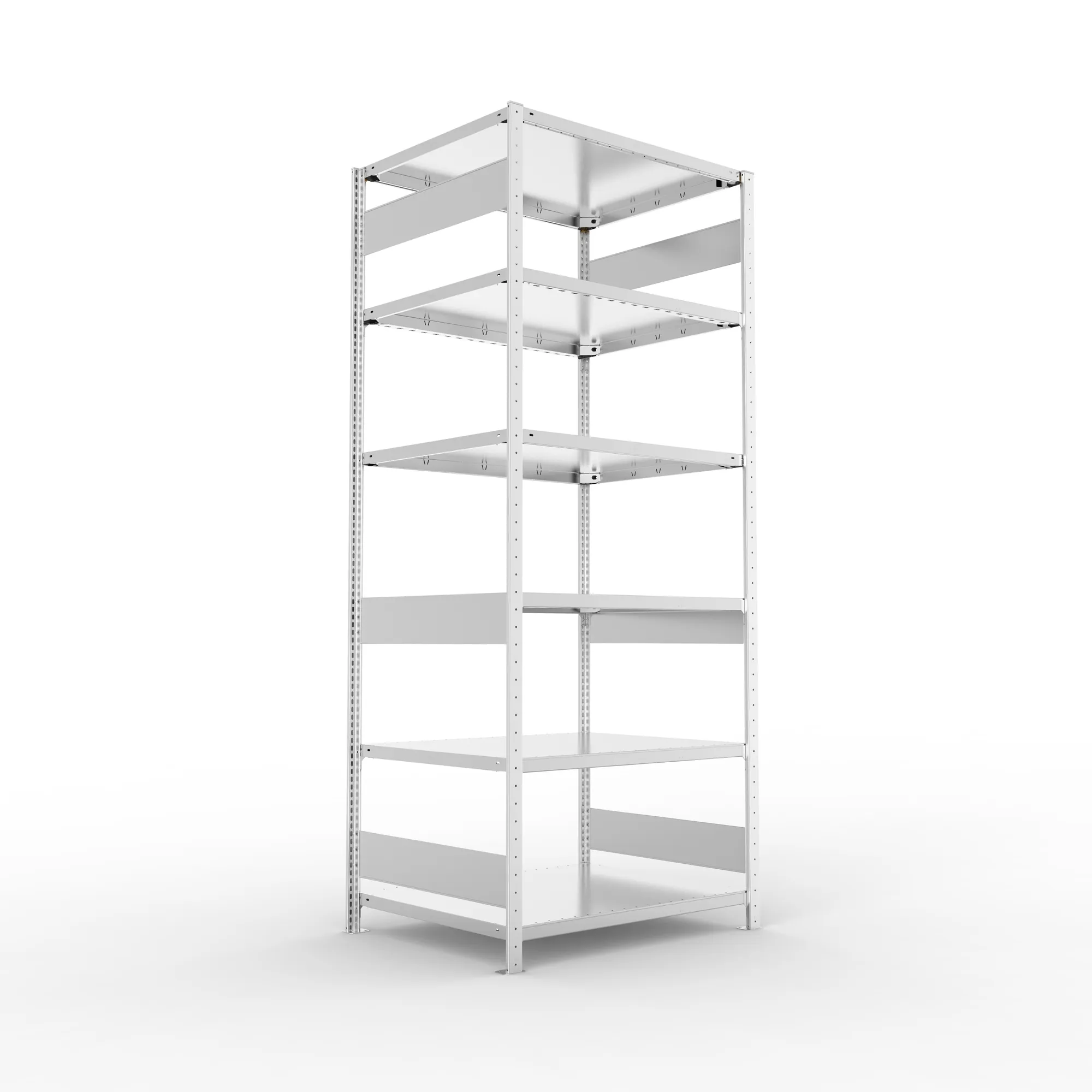 META CLIP S3, Fachbodenregal, Grundregal, 2500 x 1000 x 800 mm, Fachlast 230 kg, 6 Ebenen, Längsriegel, verzinkt – Ansicht in Blickhöhe