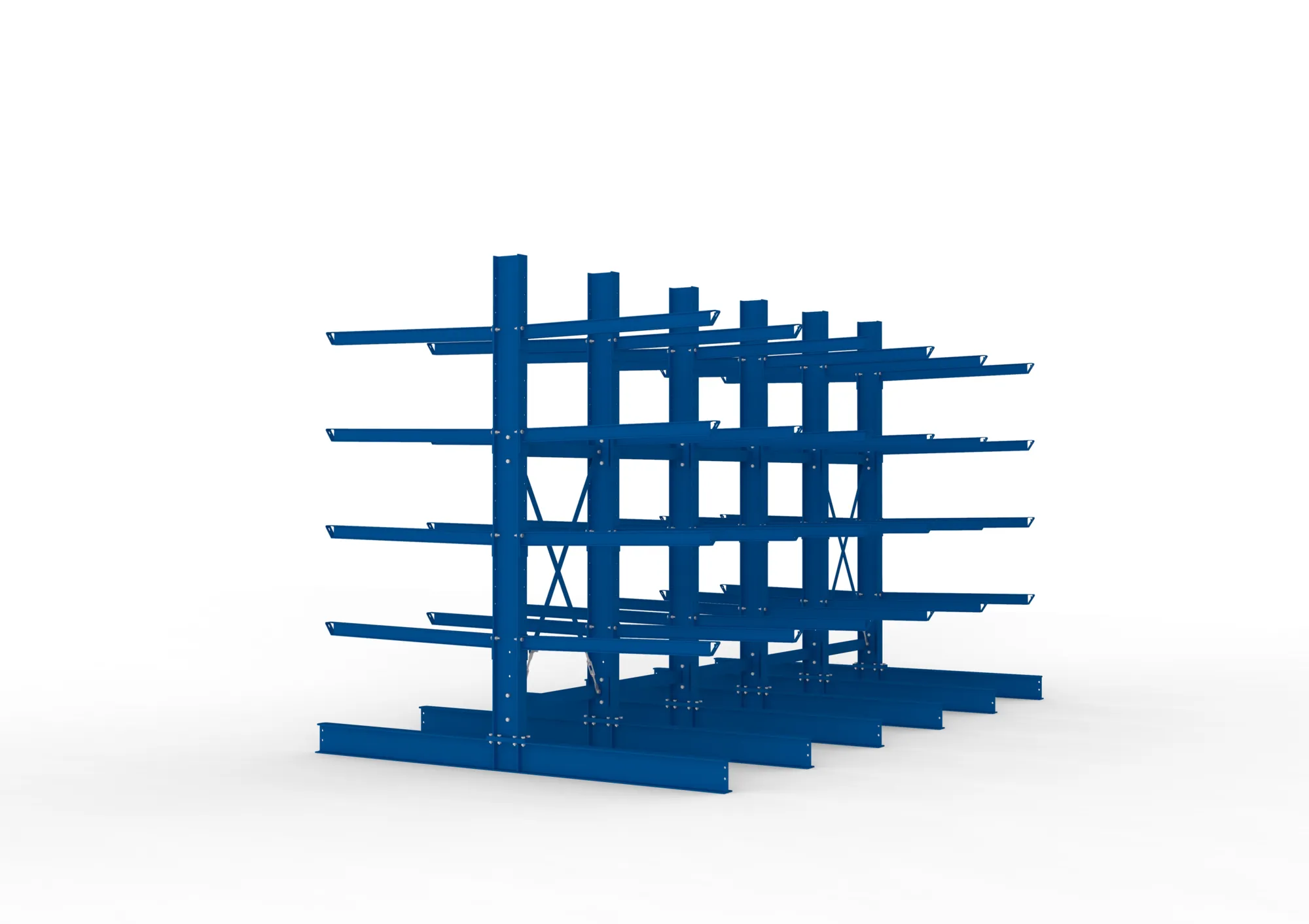 META MULTISTRONG H, Kragarmregal, 5 Felder, 3000 x 5000 x 1250 mm, Armlast 400 kg, doppelseitig, 4+1 Ebenen – Seitenansicht