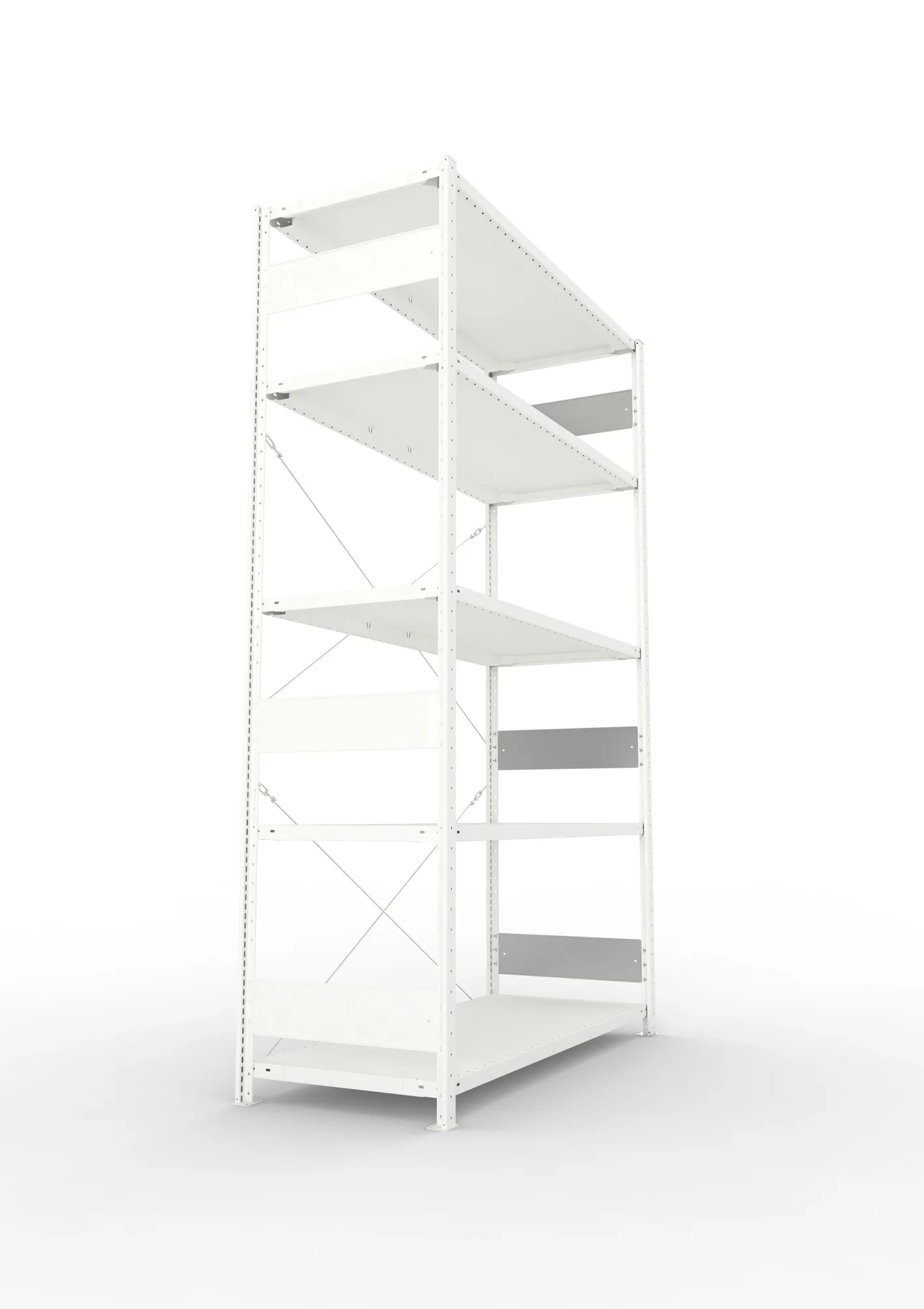 META CLIP S3, Fachbodenregal, Grundregal, 2500 x 1500 x 600 mm, Fachlast 200 kg, 5 Ebenen, RAL 7035 – Seitenansicht