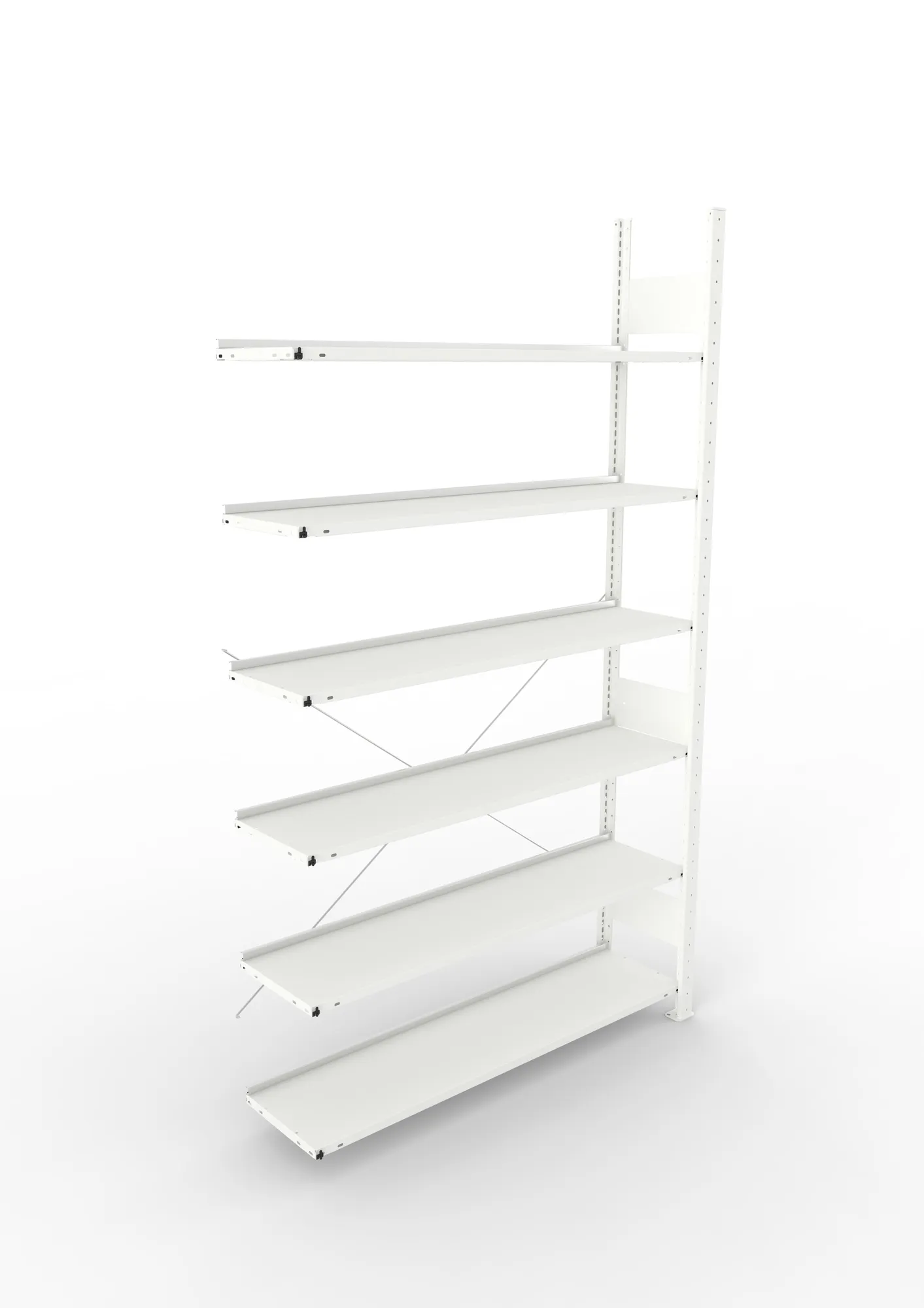 META CLIP COMPACT, Büro-Steckregal, Anbauregal, 2200 x 1250 x 300 mm, Fachlast 80 kg, 6+0 Ebenen, RAL 7035 – Ansicht von oben