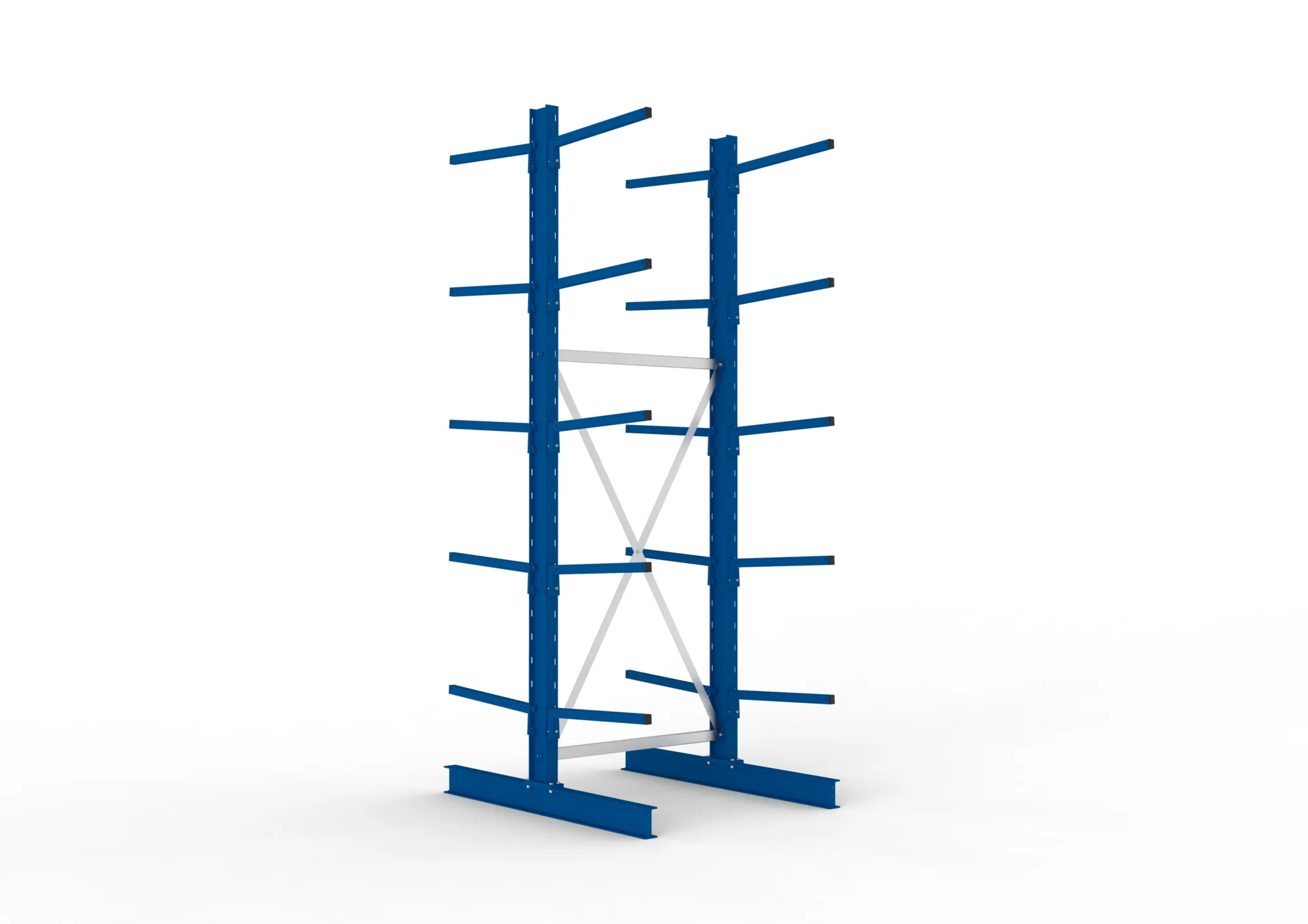 META MULTISTRONG L, Kragarmregal, Grundregal, 3000 x 1000 x 600 mm, Armlast 140 kg, doppelseitig, 5+1 Ebenen – Ansicht in Blickhöhe