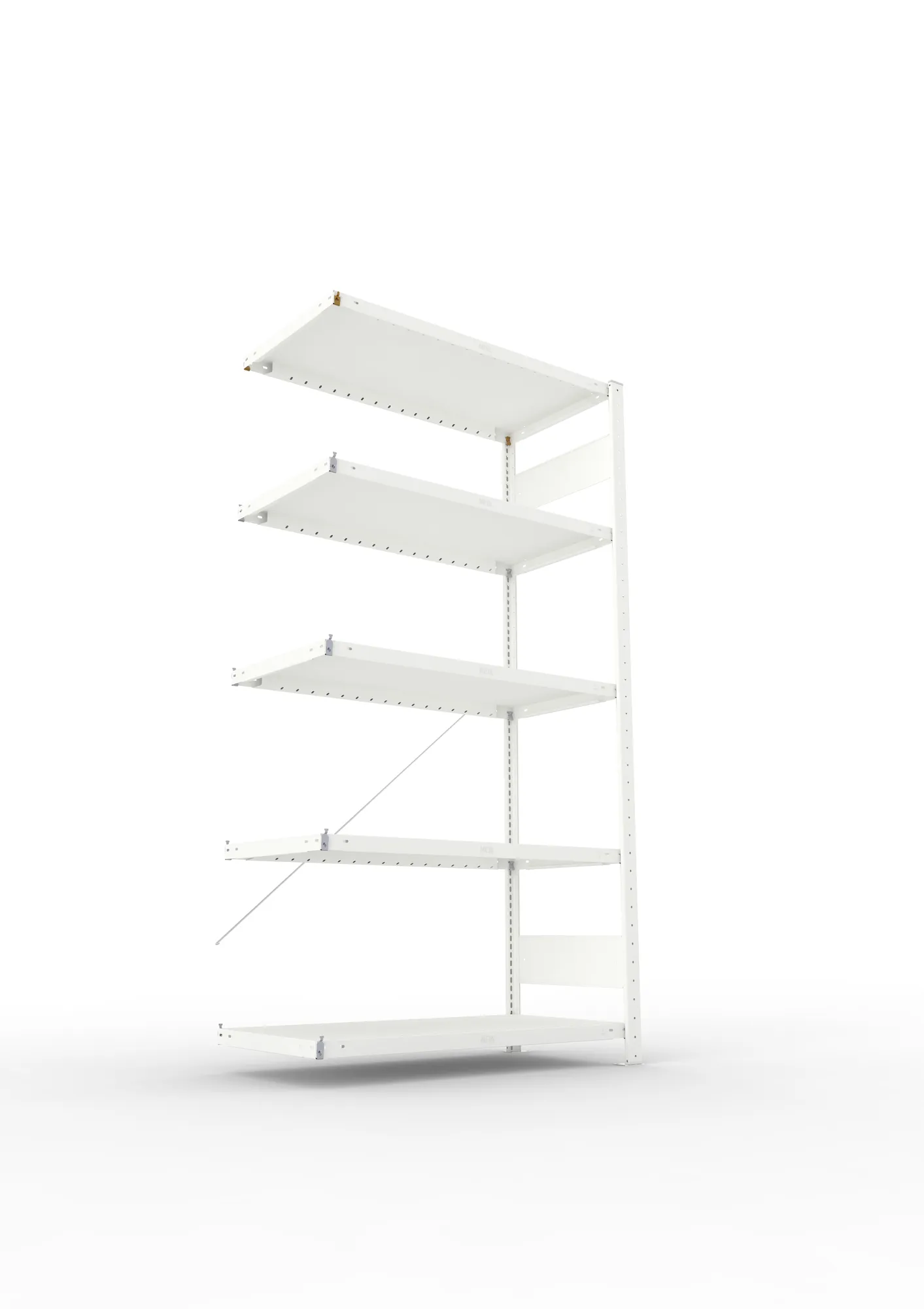META CLIP, Fachbodenregal, Anbauregal, 2000 x 1000 x 500 mm, Fachlast 230 kg, 5 Ebenen, RAL 7035 – Ansicht von unten