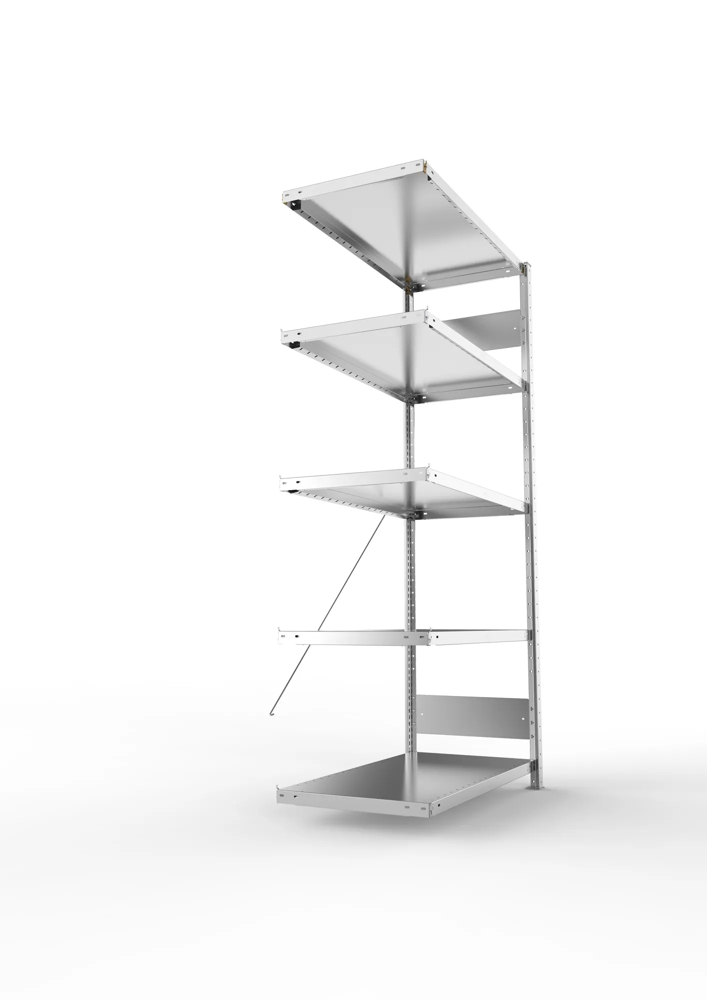 META CLIP S3, Fachbodenregal, Anbauregal, 2000 x 1000 x 500 mm, Fachlast 230 kg, 5 Ebenen, verzinkt – Seitenansicht