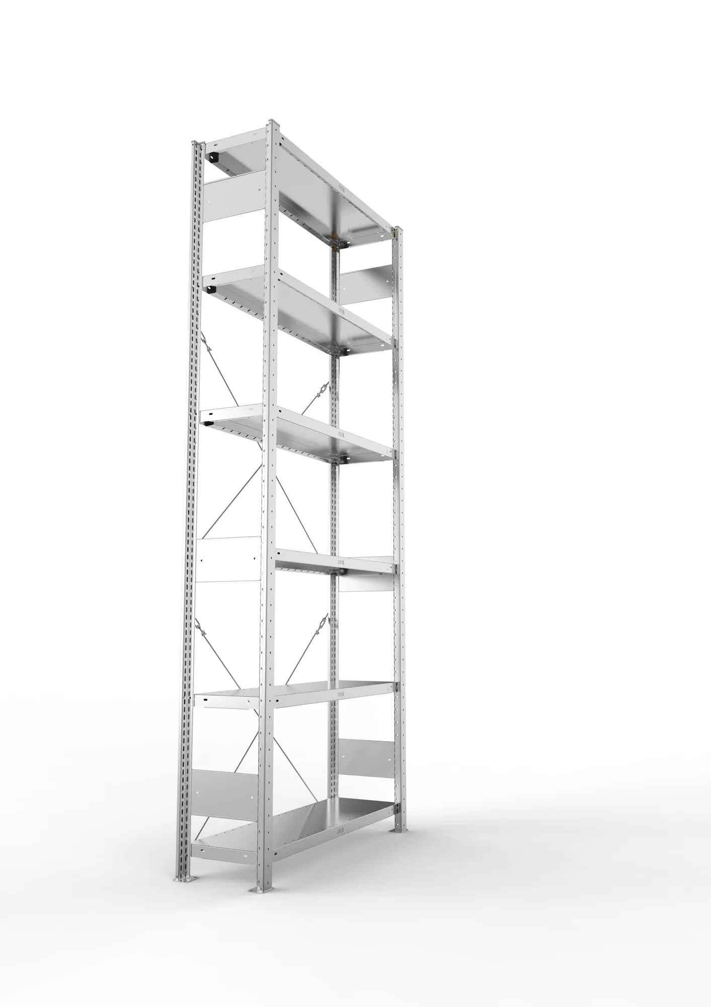 META CLIP, Fachbodenregal, Grundregal, 2500 x 1000 x 300 mm, Fachlast 230 kg, 6 Ebenen, verzinkt – Seitenansicht