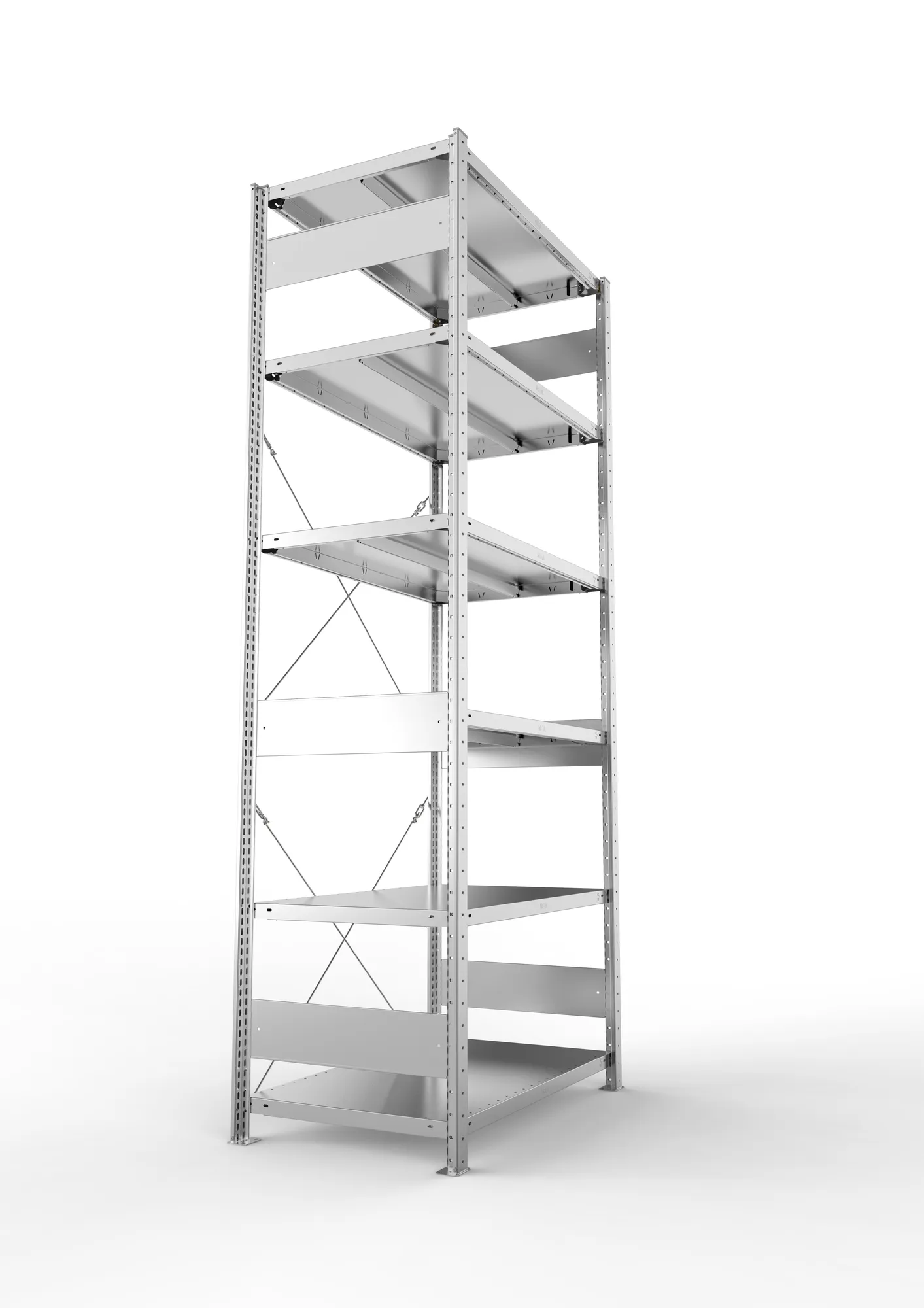META CLIP, Fachbodenregal, Grundregal, 2500 x 1000 x 600 mm, Fachlast 330 kg, 6 Ebenen, verzinkt – Seitenansicht
