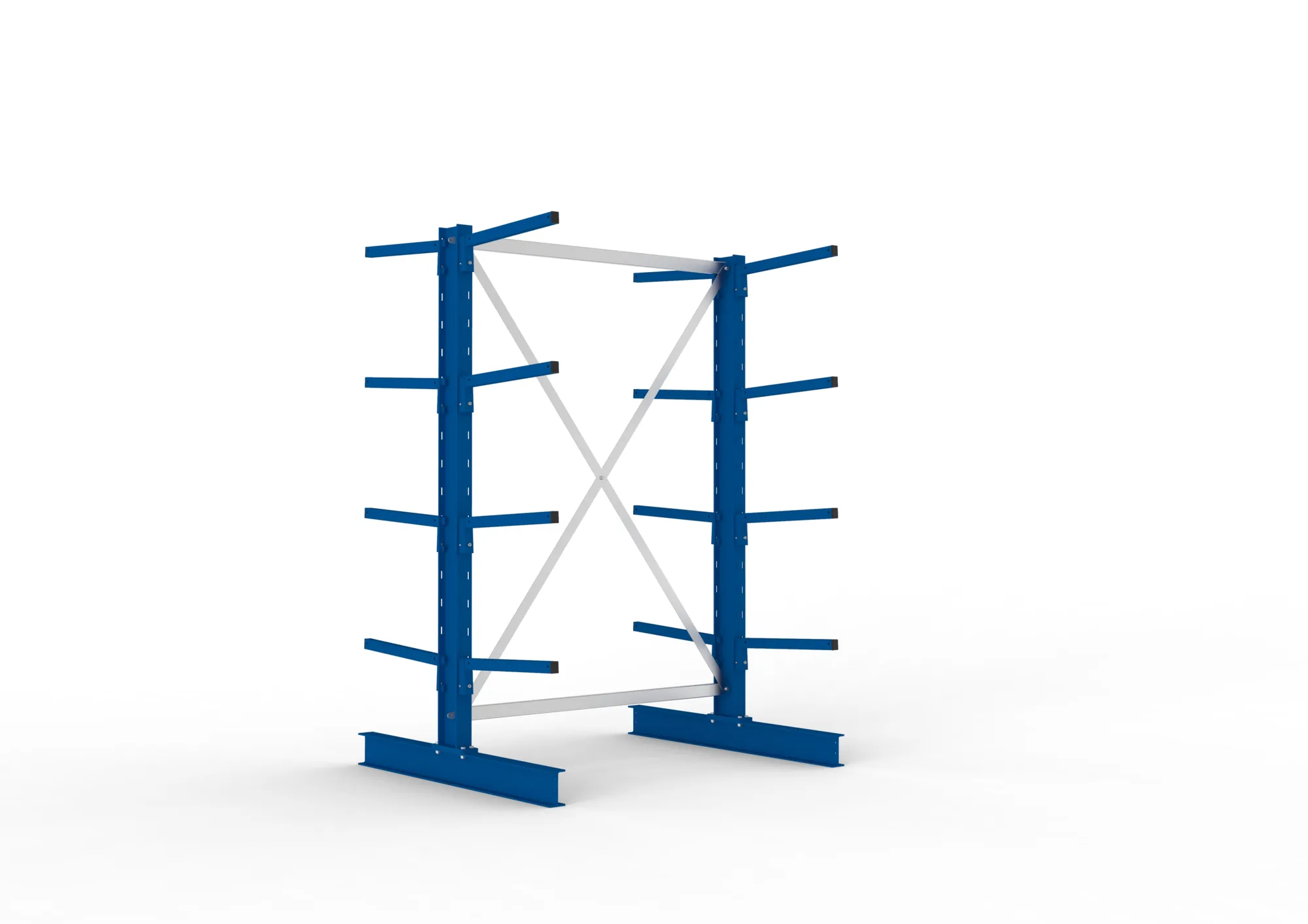 META MULTISTRONG L, Kragarmregal, Grundregal, 2000 x 1300 x 500 mm, Armlast 175 kg, doppelseitig, 4+1 Ebenen – Ansicht in Blickhöhe