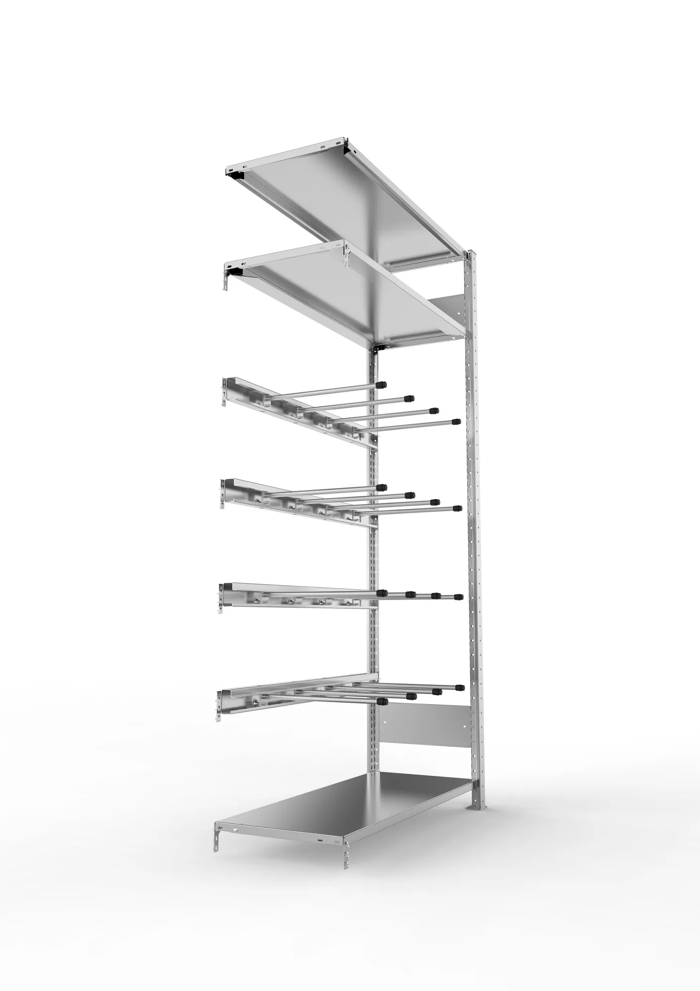 META CLIP, Keilriemenregal, Anbauregal, 2000 x 1000 x 400 mm, 4 Ebenen, verzinkt – Seitenansicht