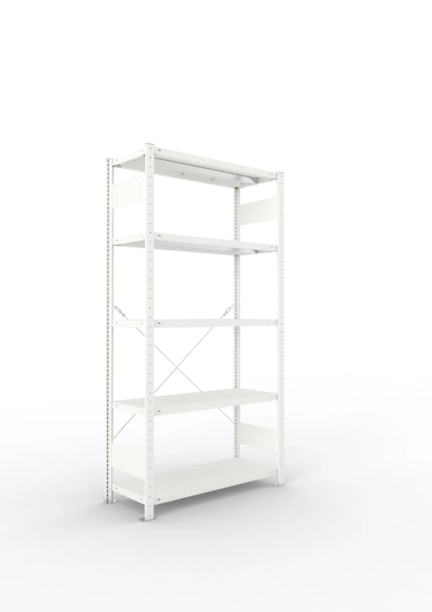 META CLIP, Fachbodenregal, Grundregal, 2000 x 1000 x 400 mm, Fachlast 330 kg, 5 Ebenen, RAL 7035 – Ansicht in Blickhöhe