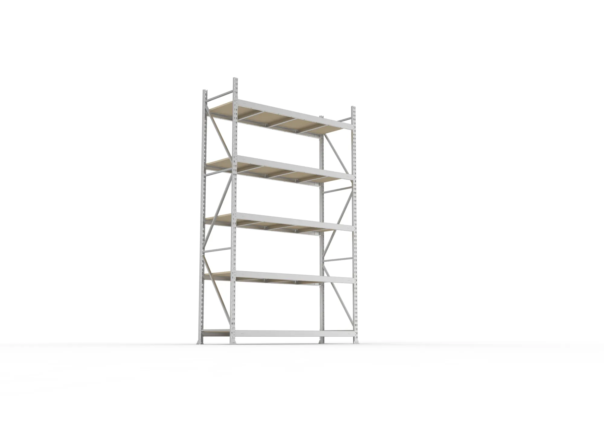 META MINI-RACK, Weitspannregal, Grundregal, 3000 x 1800 x 650 mm, Fachlast 600 kg, Spanplattenböden, 5 Ebenen – Ansicht von unten