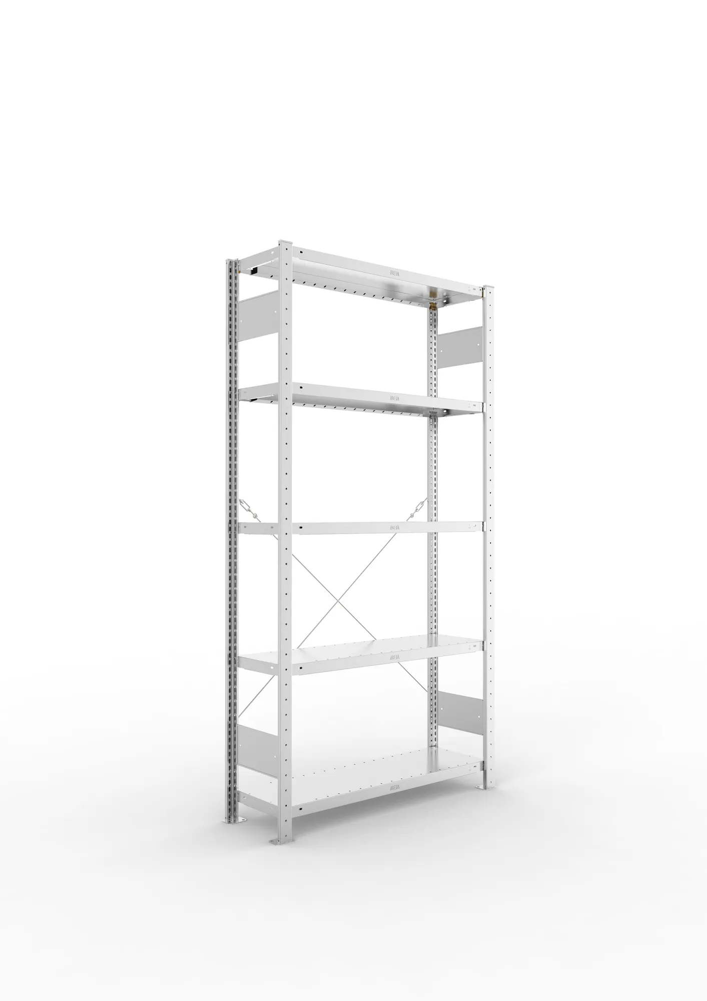 META CLIP, Fachbodenregal, Grundregal, 2000 x 1000 x 300 mm, Fachlast 230 kg, 5 Ebenen, verzinkt – Ansicht in Blickhöhe