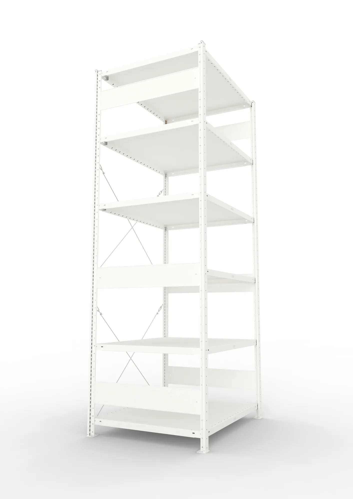 META CLIP, Fachbodenregal, Grundregal, 2500 x 1000 x 800 mm, Fachlast 230 kg, 6 Ebenen, RAL 7035 – Seitenansicht