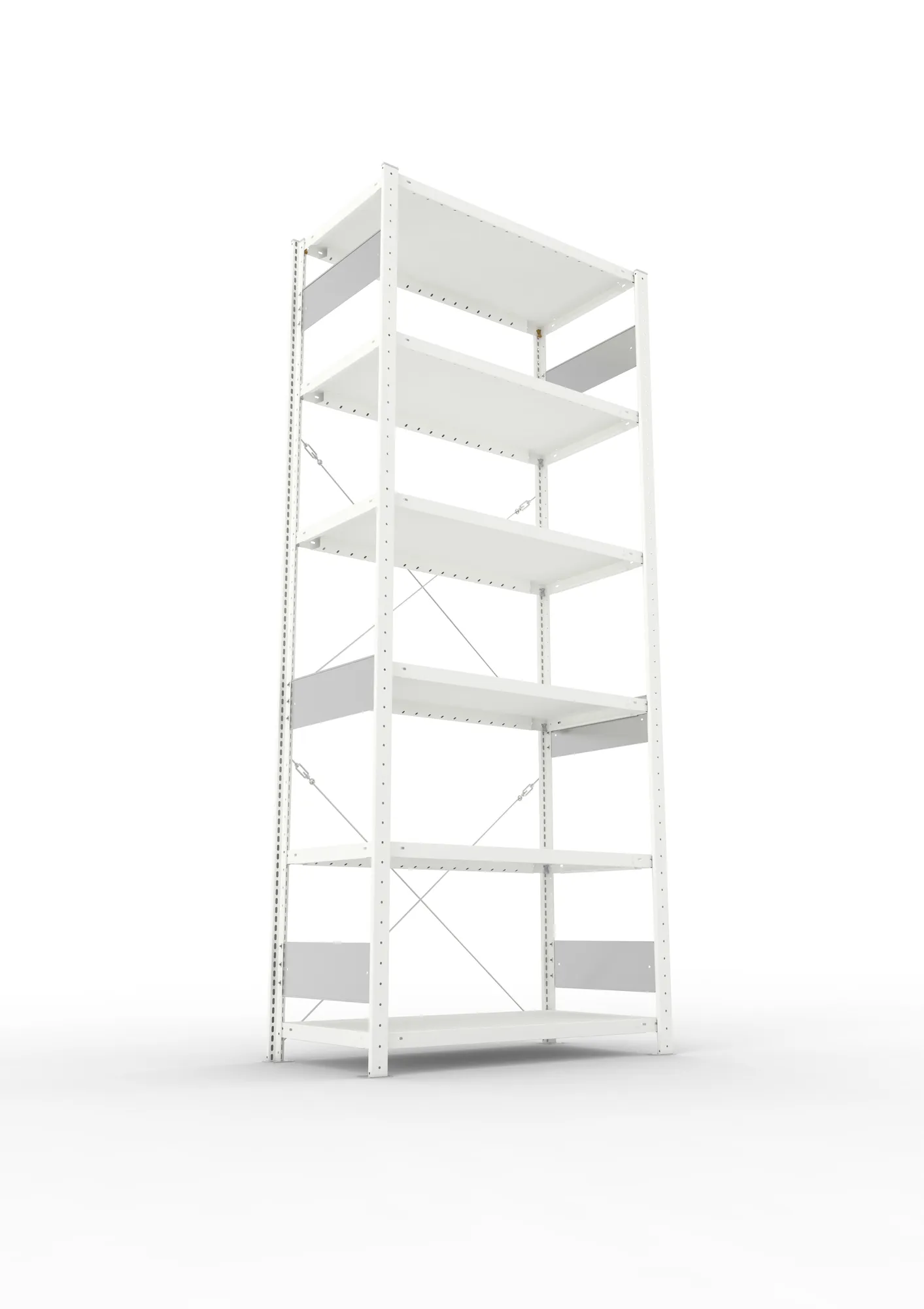 META CLIP S3, Fachbodenregal, Grundregal, 2500 x 1000 x 500 mm, Fachlast 230 kg, 6 Ebenen, RAL 7035 – Ansicht von unten