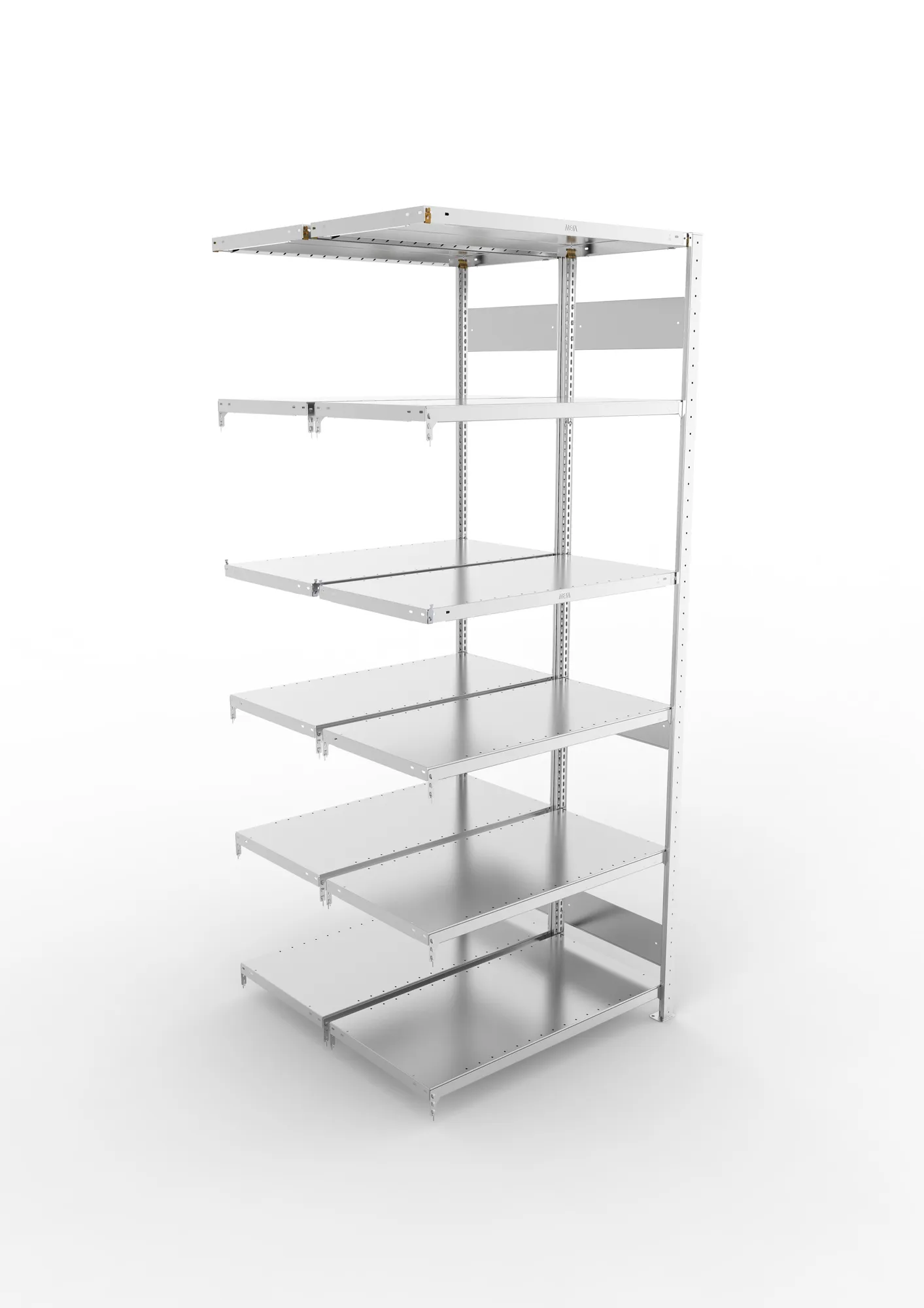 META CLIP S3, Fachbodenregal, Doppel-Anbauregal, 2500 x 1000 x 500 mm, Fachlast 230 kg, 6 Ebenen, Längsriegel, verzinkt – Ansicht von oben
