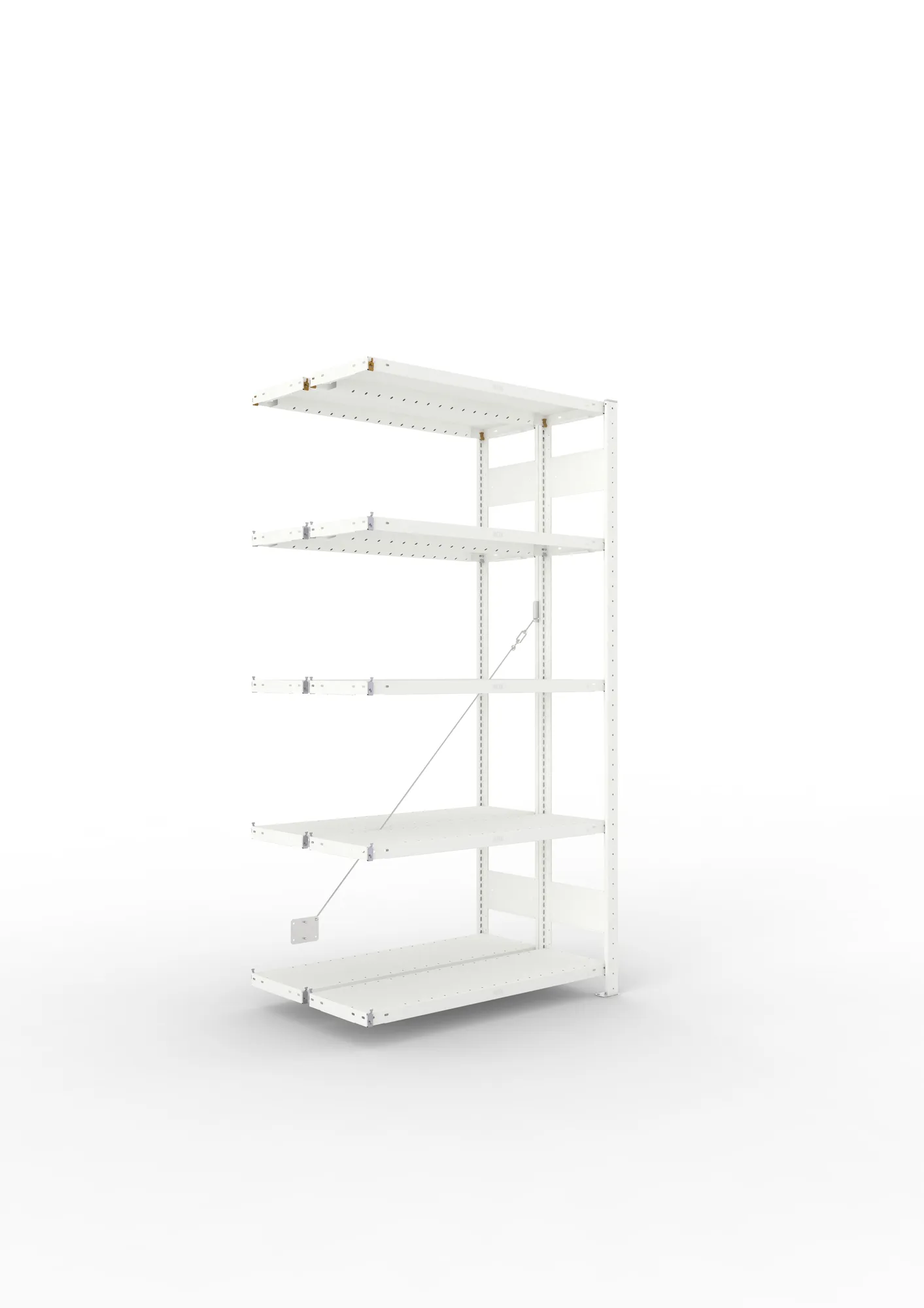 META CLIP, Fachbodenregal, Doppel-Anbauregal, 2000 x 1000 x 300 mm, Fachlast 230 kg, 5 Ebenen, RAL 7035 – Ansicht in Blickhöhe