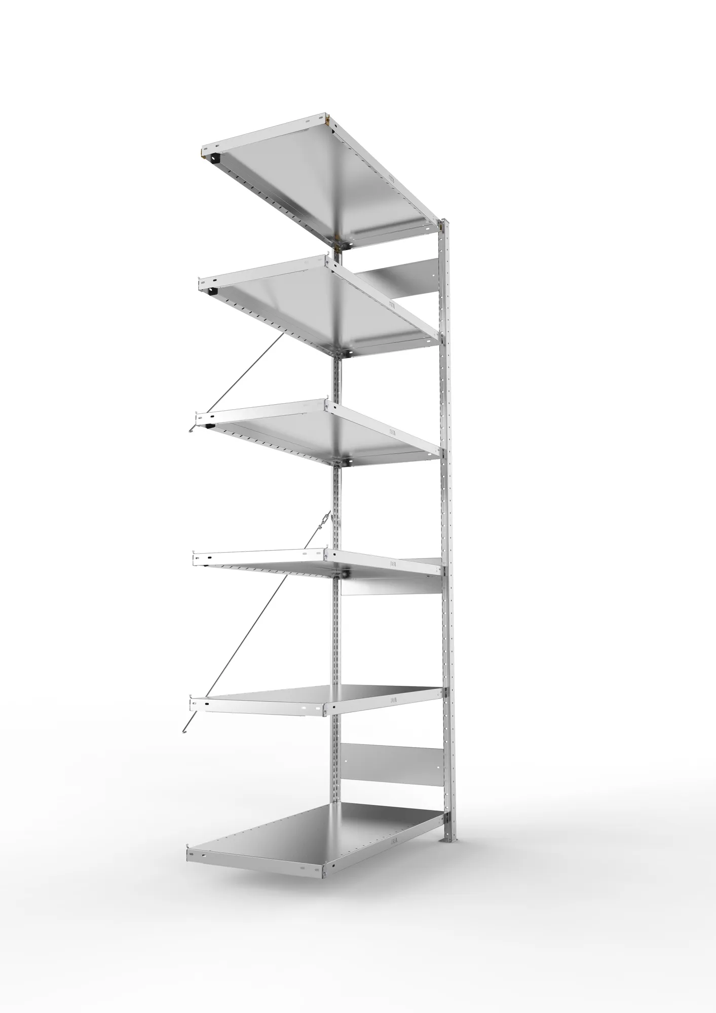 META CLIP, Fachbodenregal, Anbauregal, 2500 x 1000 x 500 mm, Fachlast 230 kg, 6 Ebenen, verzinkt – Seitenansicht