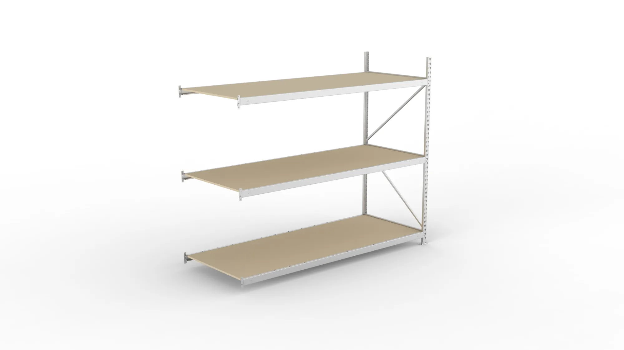 META MINI-RACK, Weitspannregal, Anbauregal, 2200 x 2600 x 1050 mm, Fachlast 490 kg, Spanplattenböden, 3 Ebenen – Ansicht von oben
