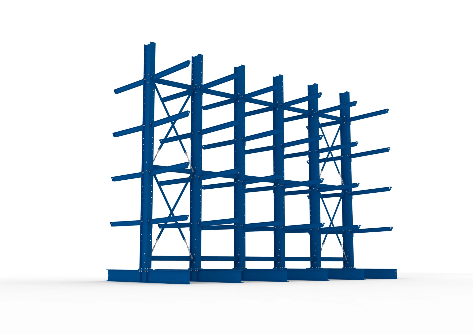 META MULTISTRONG H, Kragarmregal, 5 Felder, 4000 x 5000 x 1000 mm, Armlast 505 kg, doppelseitig, 4+1 Ebenen – Ansicht von unten
