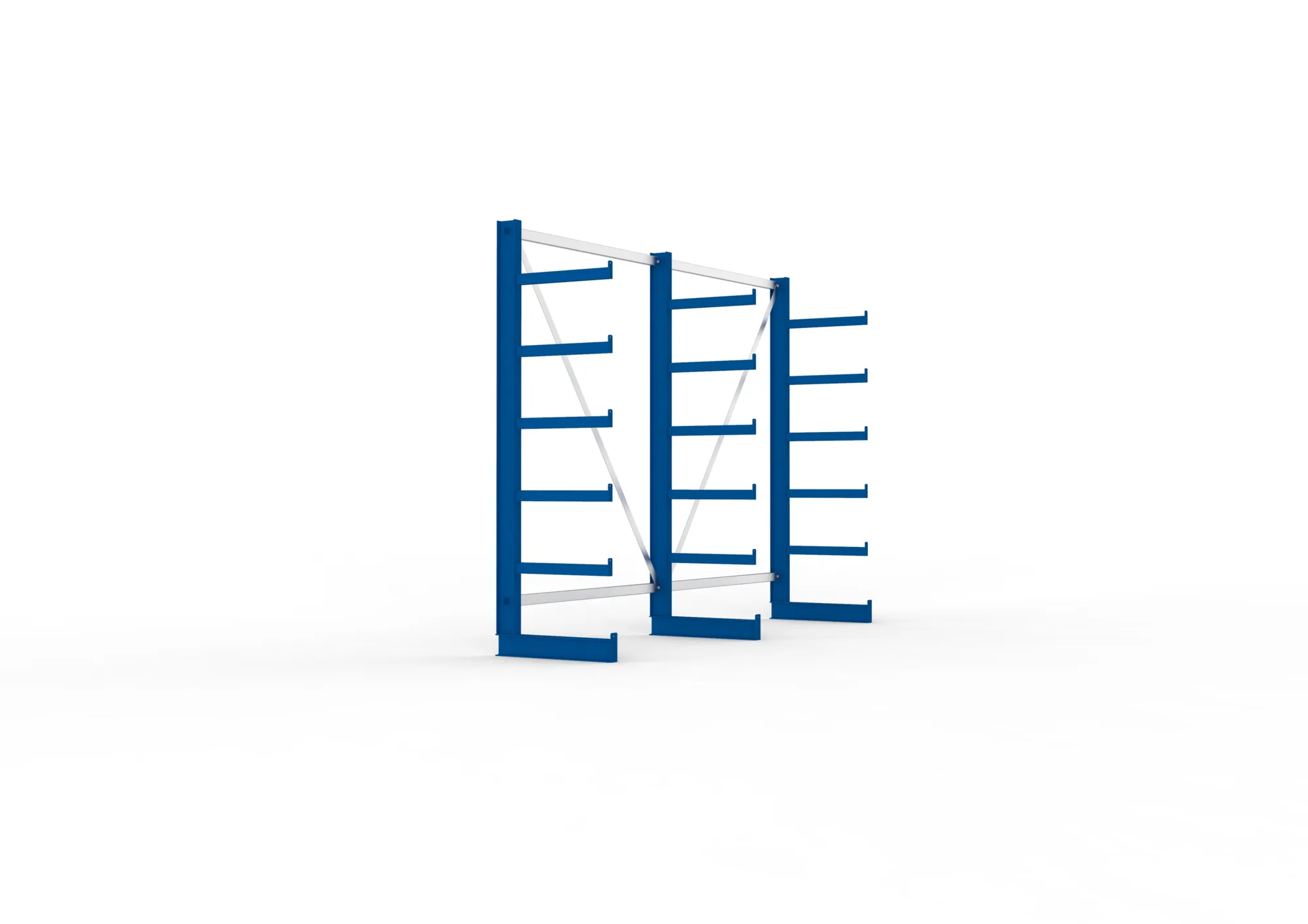 META ATLAS ST, Kragarmregal, 2 Felder, 2000 x 2700 x 500 mm, Armlast 200 kg, einseitig, 5+1 Ebenen – Seitenansicht