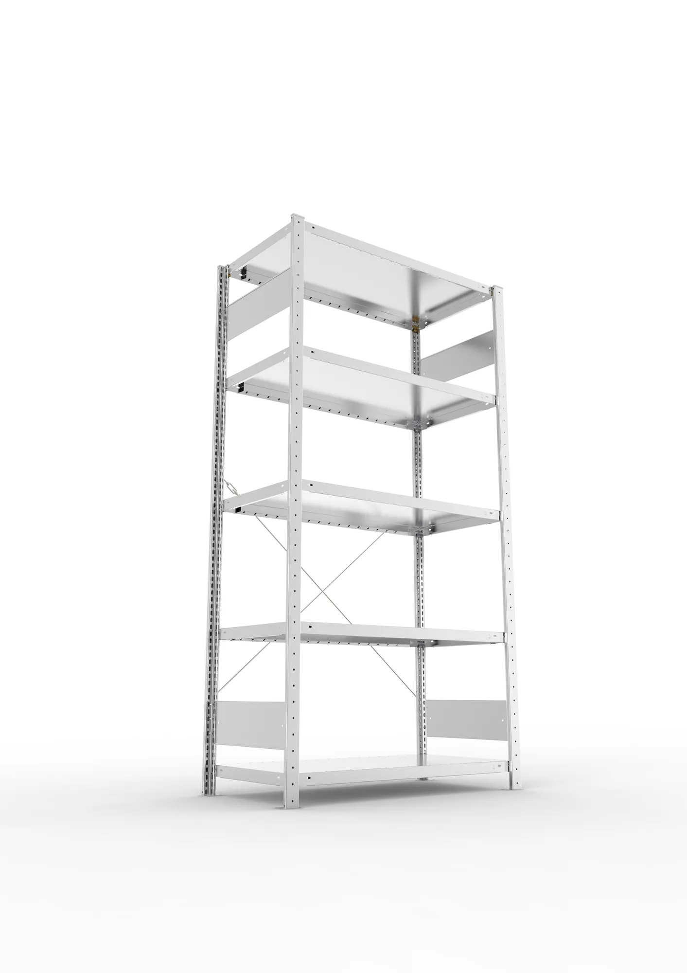 META CLIP S3, Fachbodenregal, Grundregal, 2000 x 1000 x 500 mm, Fachlast 230 kg, 5 Ebenen, verzinkt – Ansicht von unten
