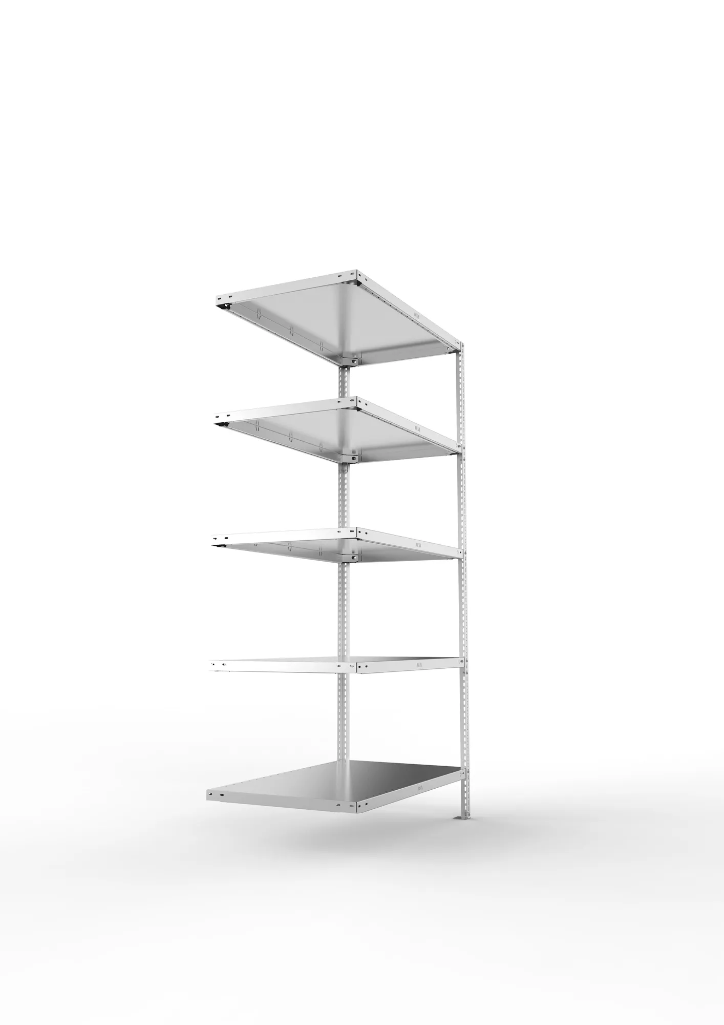 META FIX, Fachbodenregal, Anbauregal, 2000 x 1000 x 600 mm, Fachlast 150 kg, 5 Ebenen, verzinkt – Seitenansicht