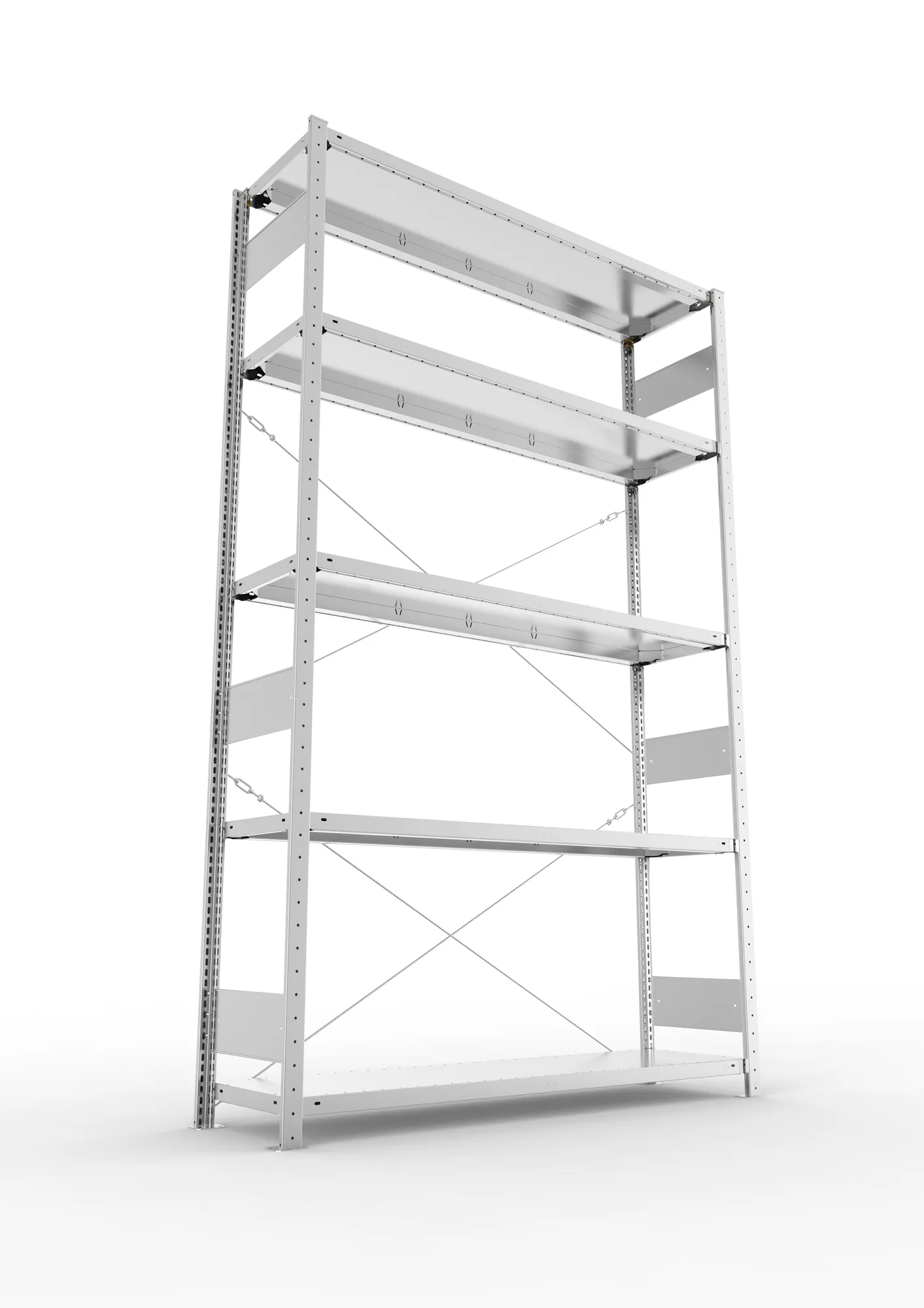META CLIP S3, Fachbodenregal, Grundregal, 2500 x 1500 x 400 mm, Fachlast 200 kg, 4 Ebenen, verzinkt – Ansicht von unten