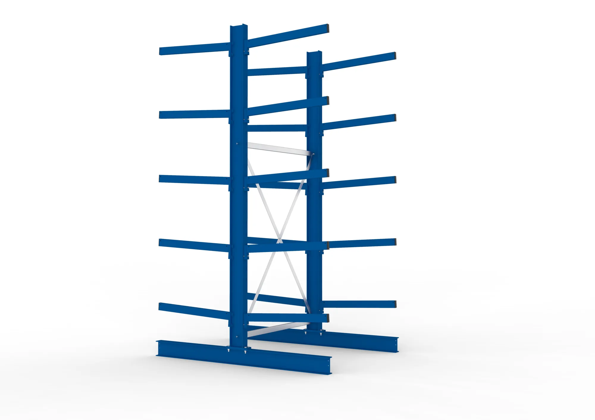 META MULTISTRONG M, Kragarmregal, Grundregal, 3000 x 1300 x 800 mm, Armlast 250 kg, doppelseitig, 5+1 Ebenen – Seitenansicht