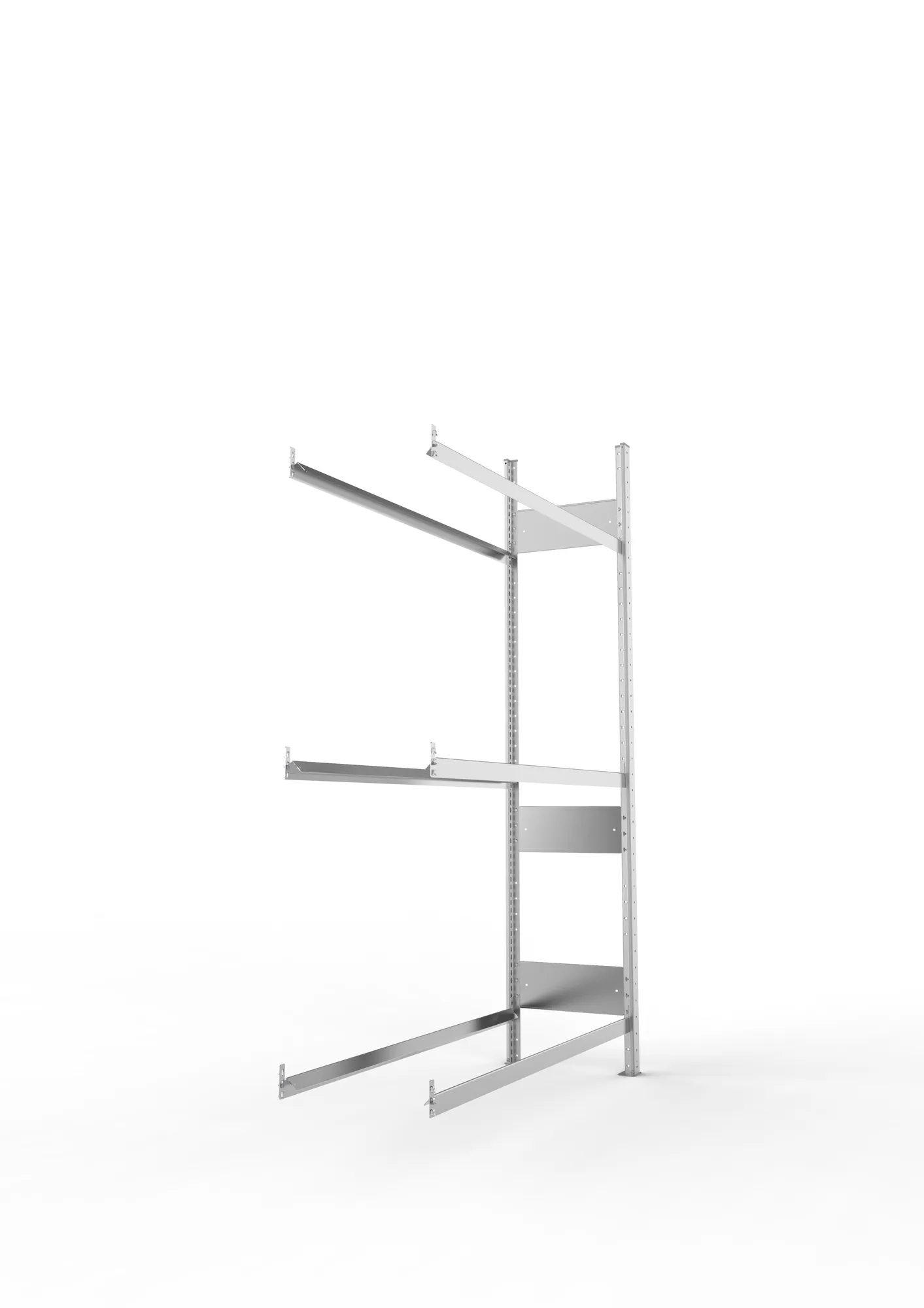 META CLIP S3, Reifenregal, Anbauregal, 2000 x 1300 x 400 mm, Fachlast 150 kg, 3 Ebenen, verzinkt – Seitenansicht