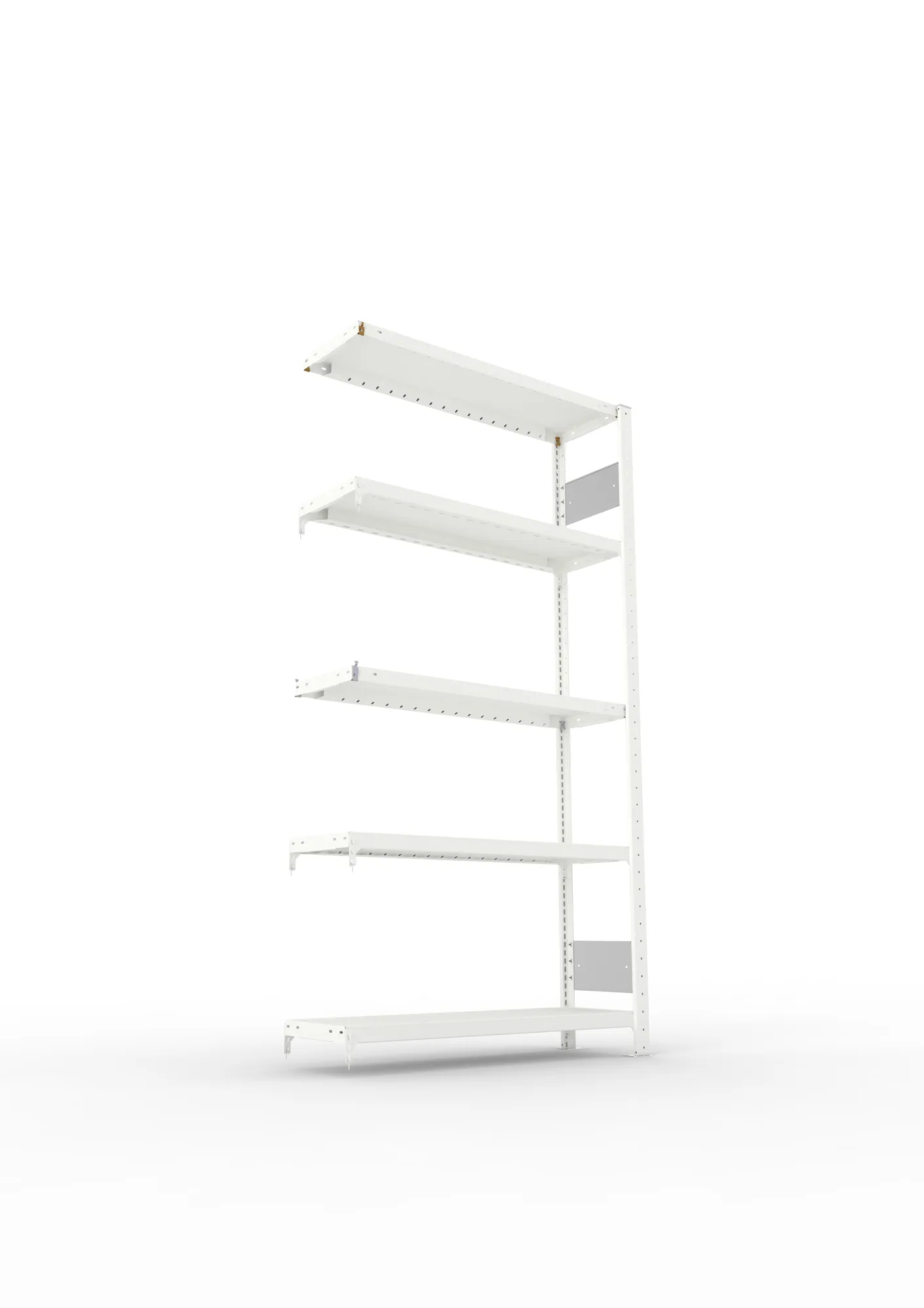 META CLIP S3, Fachbodenregal, Anbauregal, 2000 x 1000 x 300 mm, Fachlast 230 kg, 5 Ebenen, Längsriegel, RAL 7035 – Ansicht von unten
