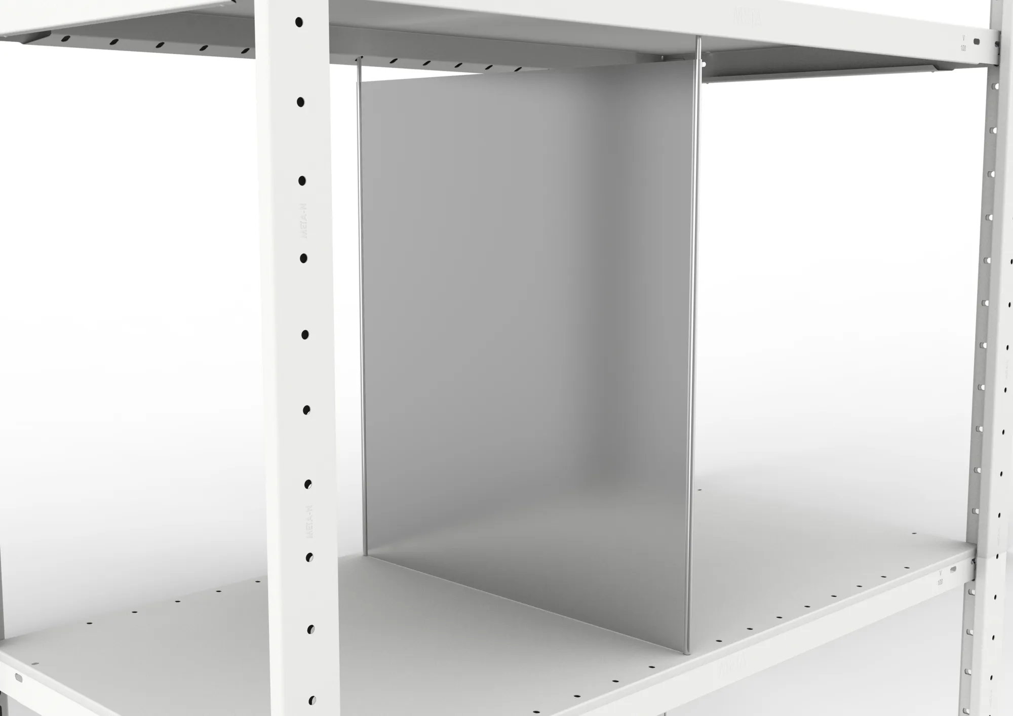 META CLIP, Fachteiler durchgehend, 600 x 500 mm, verzinkt, 10 Stück – im eingebauten Zustand