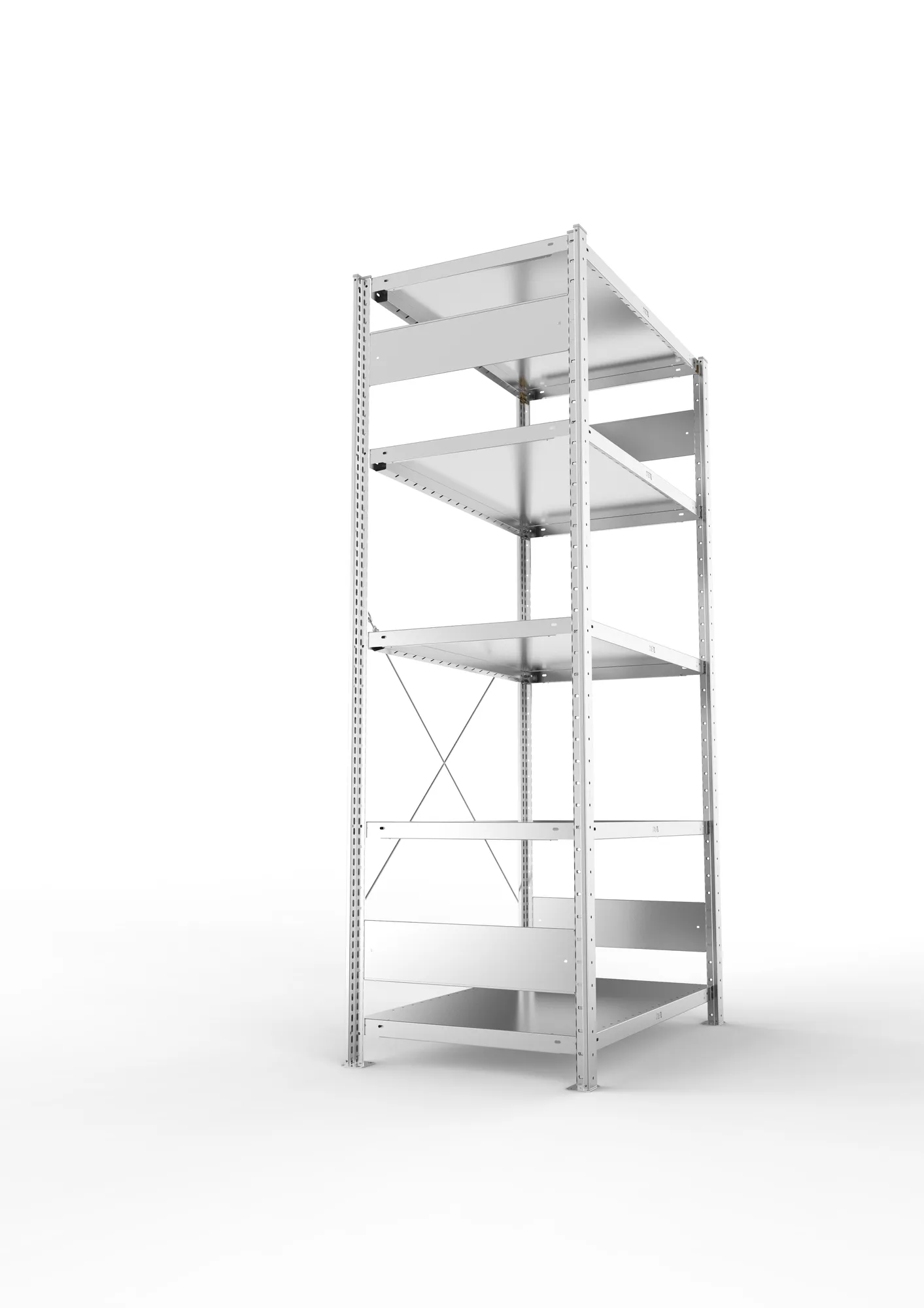 META CLIP, Fachbodenregal, Grundregal, 2000 x 1000 x 600 mm, Fachlast 230 kg, 5 Ebenen, verzinkt – Seitenansicht