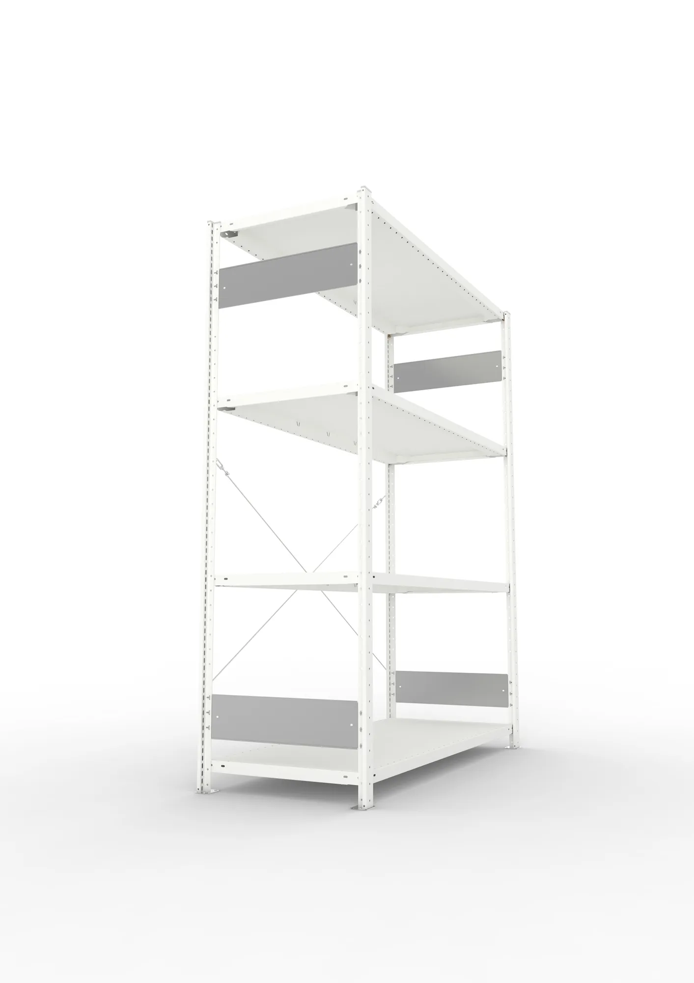 META CLIP S3, Fachbodenregal, Grundregal, 2000 x 1500 x 600 mm, Fachlast 200 kg, 4 Ebenen, RAL 7035 – Seitenansicht