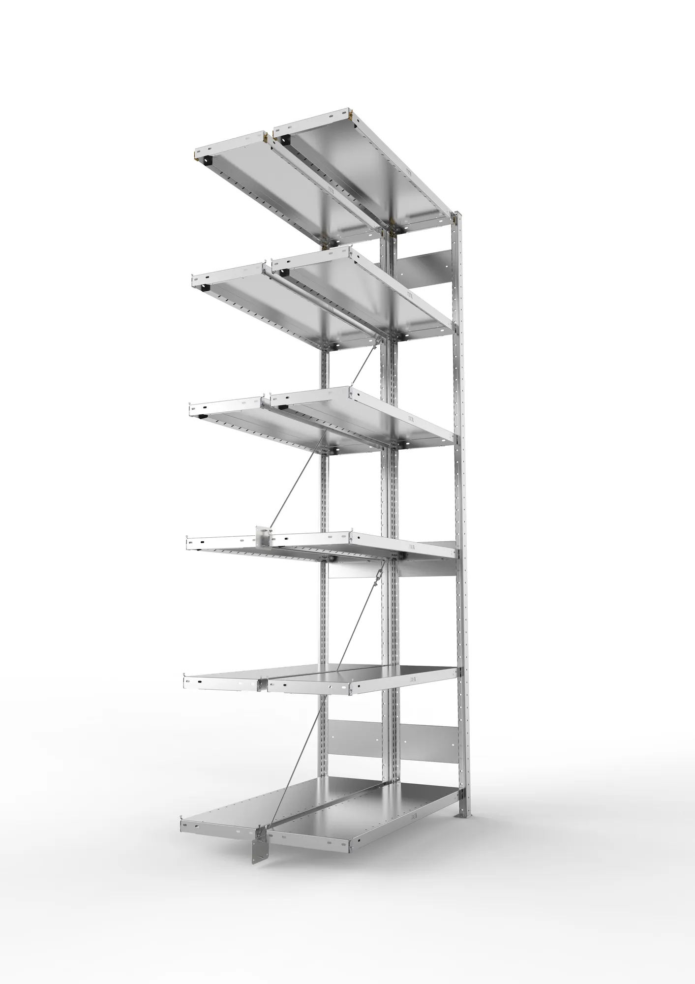 META CLIP, Fachbodenregal, Doppel-Anbauregal, 2500 x 1000 x 300 mm, Fachlast 230 kg, 6 Ebenen, verzinkt – Seitenansicht