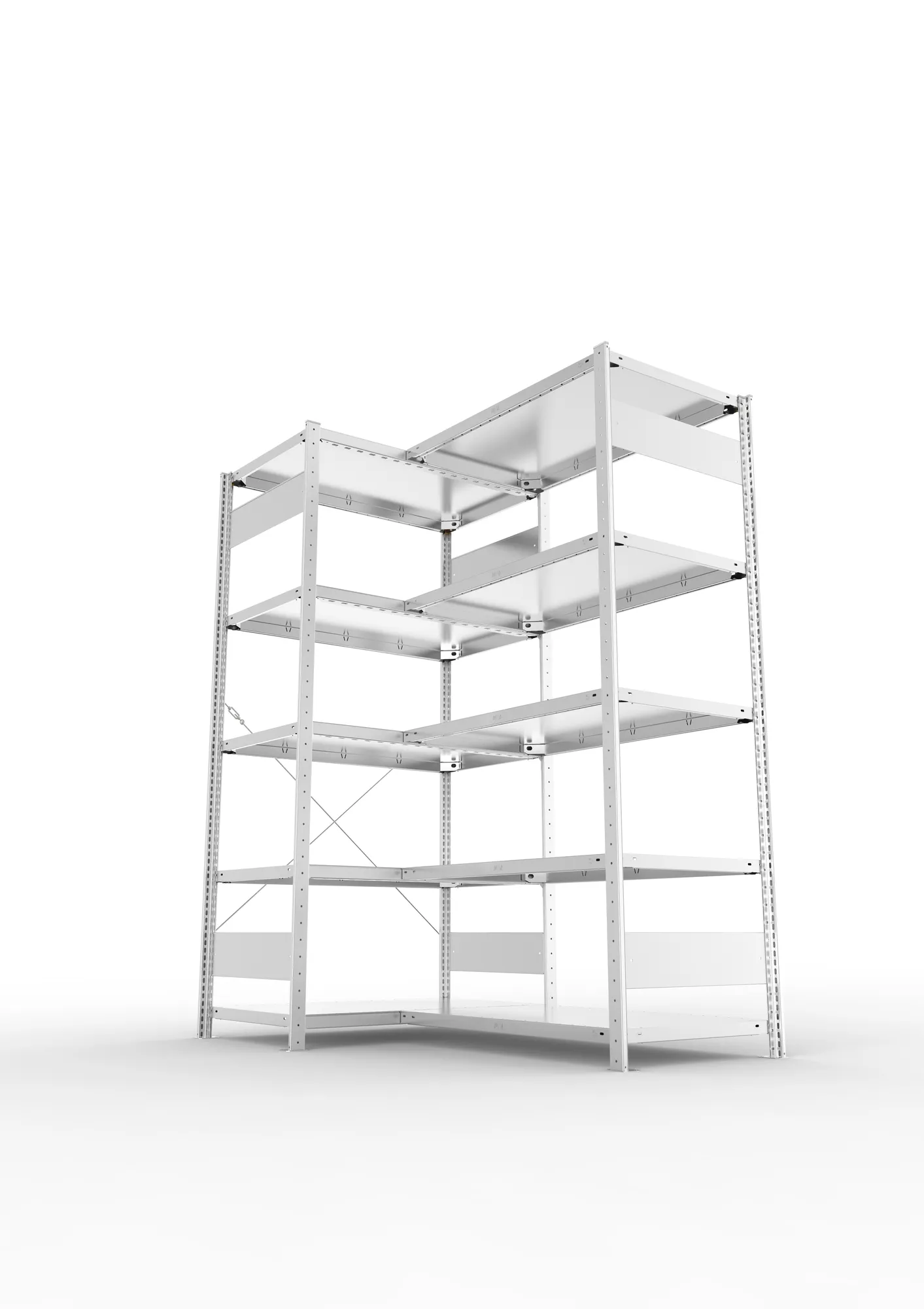 META CLIP, Eckregal, 2000 x 1000 x 600 mm, Fachlast 100 kg, 5 Ebenen, verzinkt – Ansicht von unten