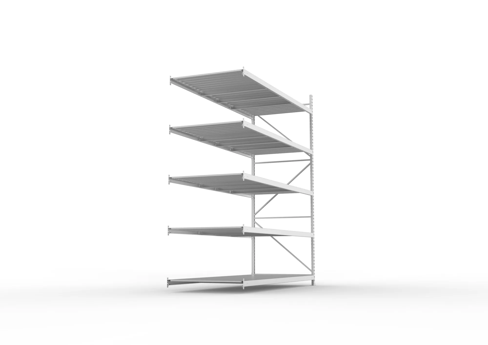 META MINI-RACK, Weitspannregal, Anbauregal, 3000 x 2600 x 1050 mm, Fachlast 490 kg, Stahlpaneelböden, 5 Ebenen – Seitenansicht