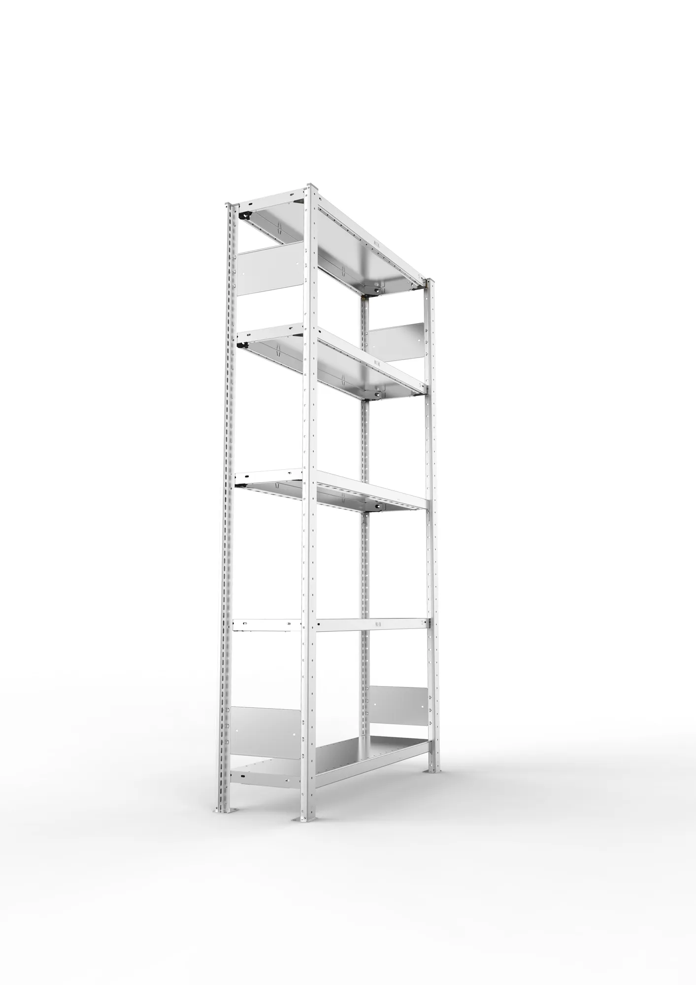 META CLIP S3, Fachbodenregal, Grundregal, 2000 x 1000 x 300 mm, Fachlast 150 kg, 5 Ebenen, Längsriegel, verzinkt – Seitenansicht