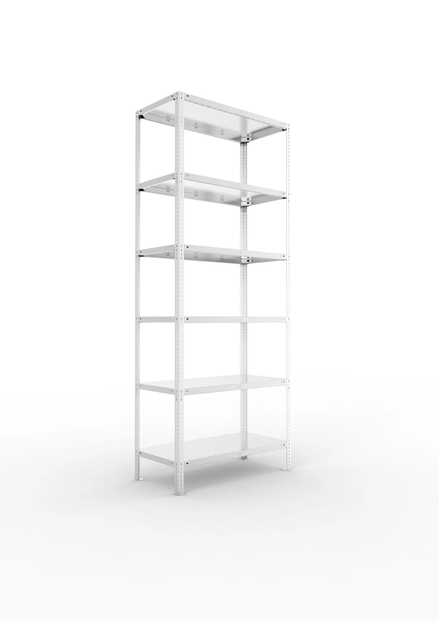 META FIX, Fachbodenregal, Grundregal, 2500 x 1000 x 500 mm, Fachlast 150 kg, 6 Ebenen, verzinkt – Ansicht in Blickhöhe