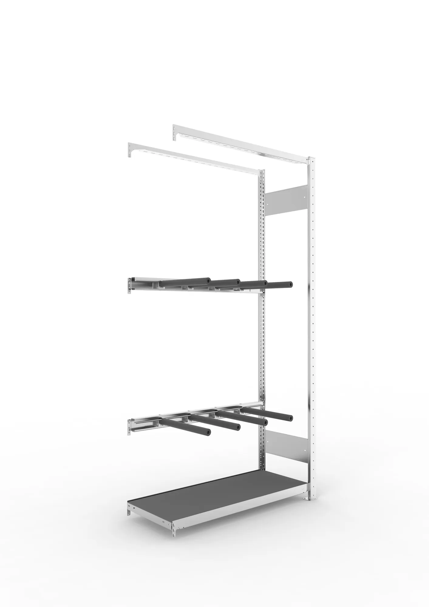 META CLIP, Abgasanlagenregal, Anbauregal, 2000 x 1000 x 400 mm, stehende Lagerung, verzinkt – Ansicht in Blickhöhe