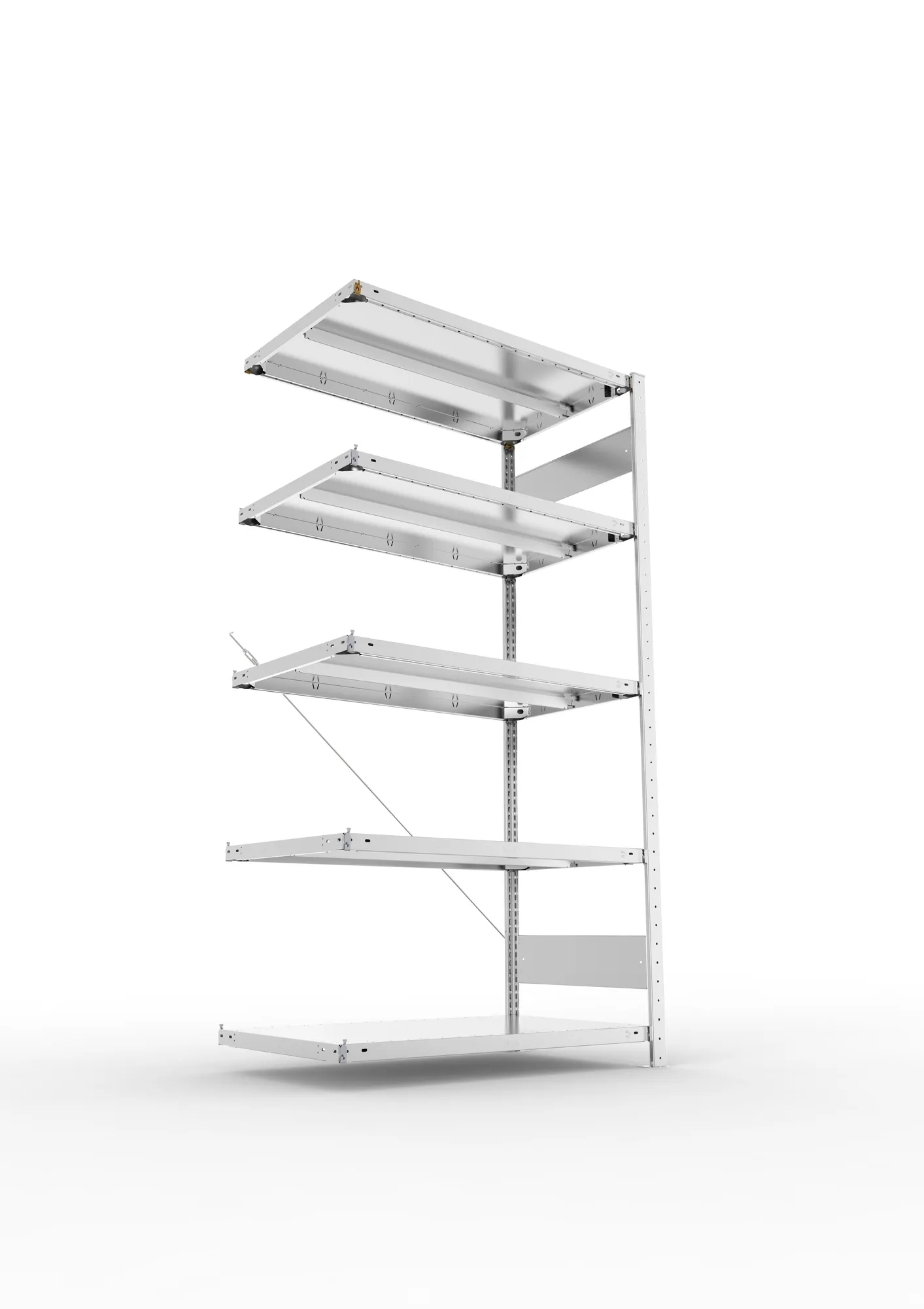 META CLIP, Fachbodenregal, Anbauregal, 2000 x 1000 x 600 mm, Fachlast 330 kg, 5 Ebenen, verzinkt – Ansicht von unten