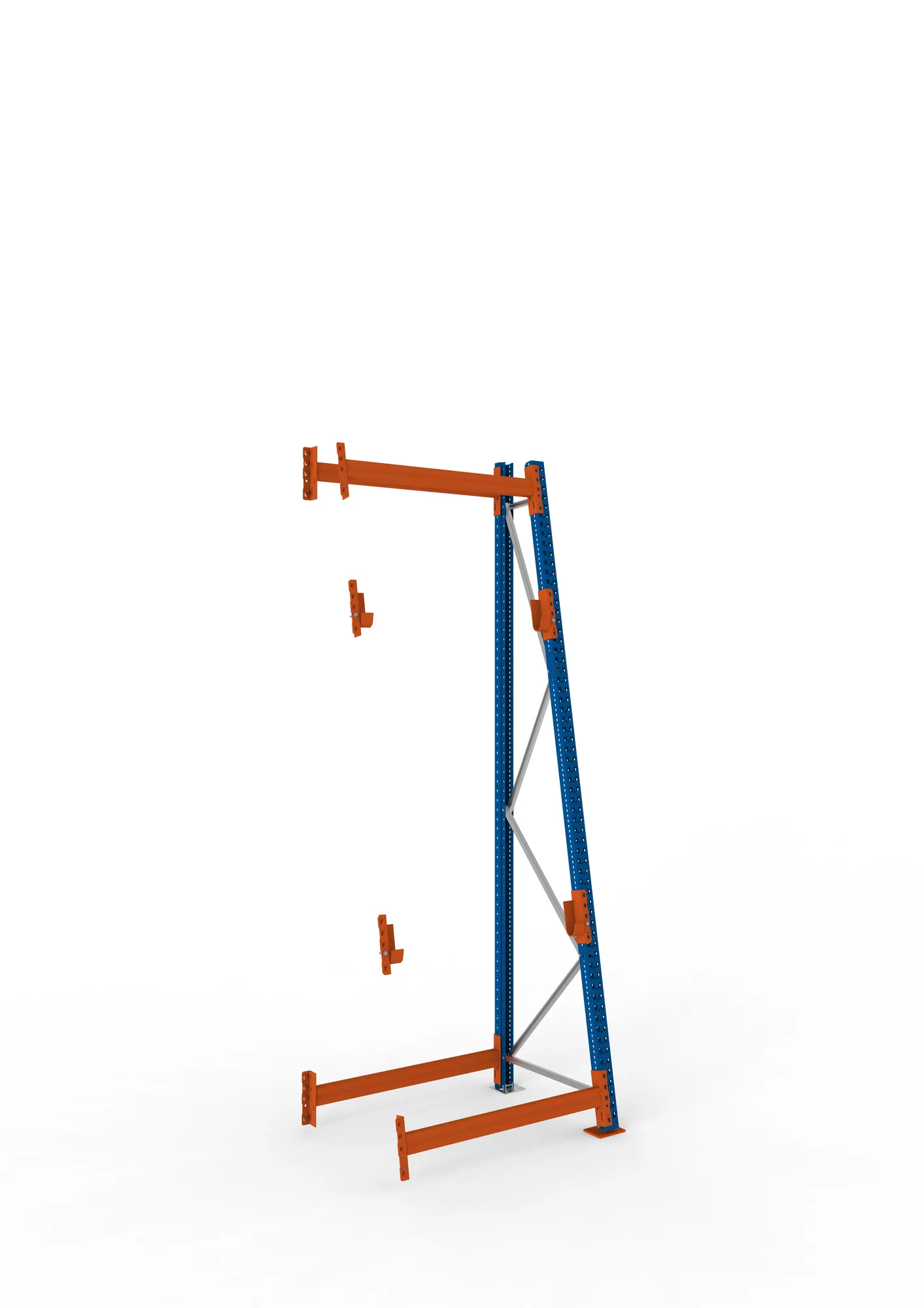 META MULTIPAL, Kabeltrommelregal, Anbauregal, 3300 x 1100 x 900 mm, Feldlast 1500 kg, 2 Ebenen, Typ 3/A-Ständer, RAL 5010 – Ansicht in Blickhöhe