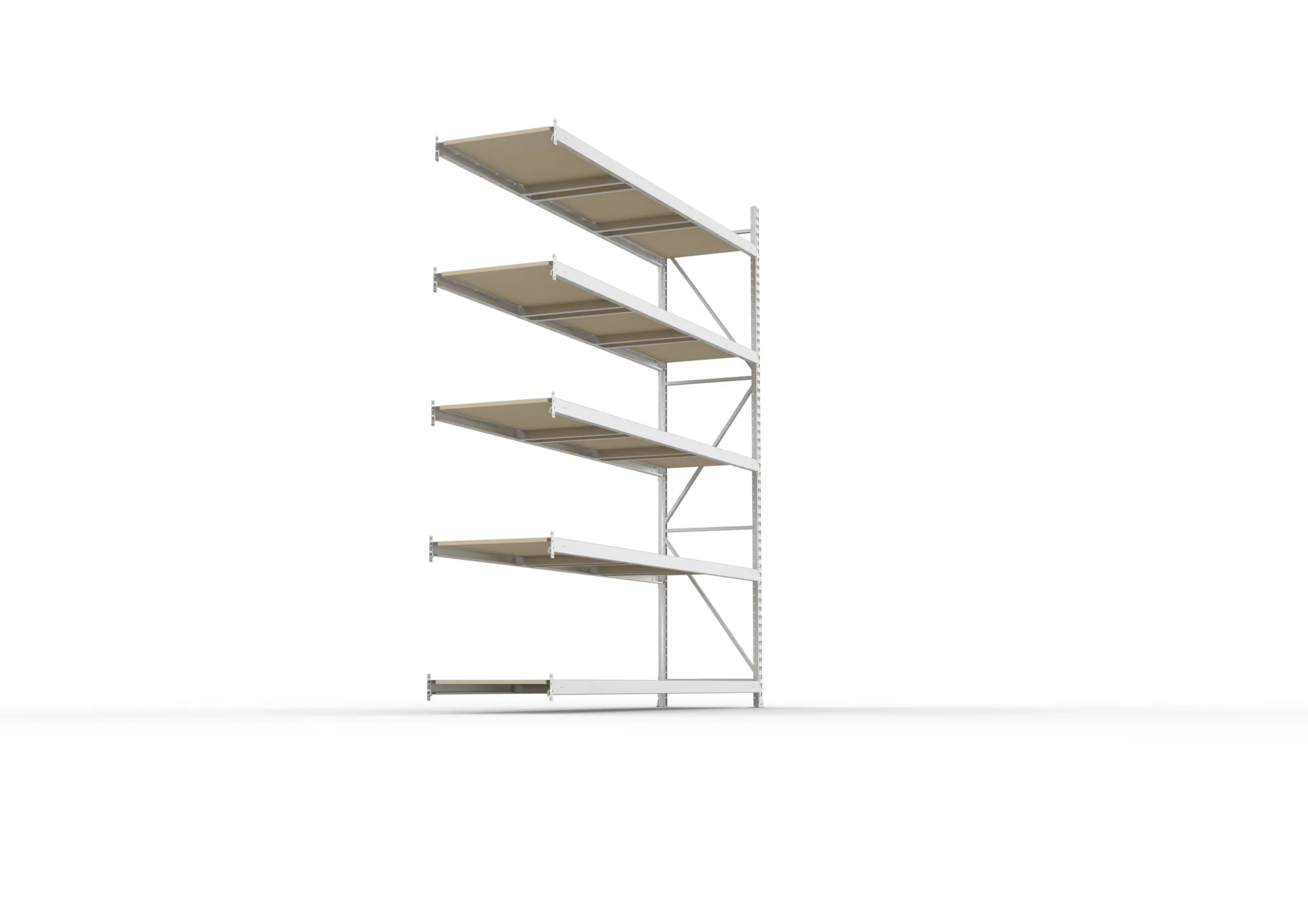META MINI-RACK, Weitspannregal, Anbauregal, 3000 x 2600 x 650 mm, Fachlast 490 kg, Spanplattenböden, 5 Ebenen – Seitenansicht