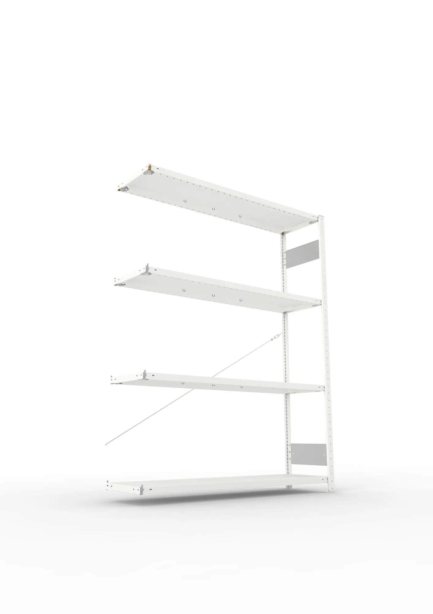 META CLIP S3, Fachbodenregal, Anbauregal, 2000 x 1500 x 400 mm, Fachlast 200 kg, 4 Ebenen, RAL 7035 – Ansicht von unten