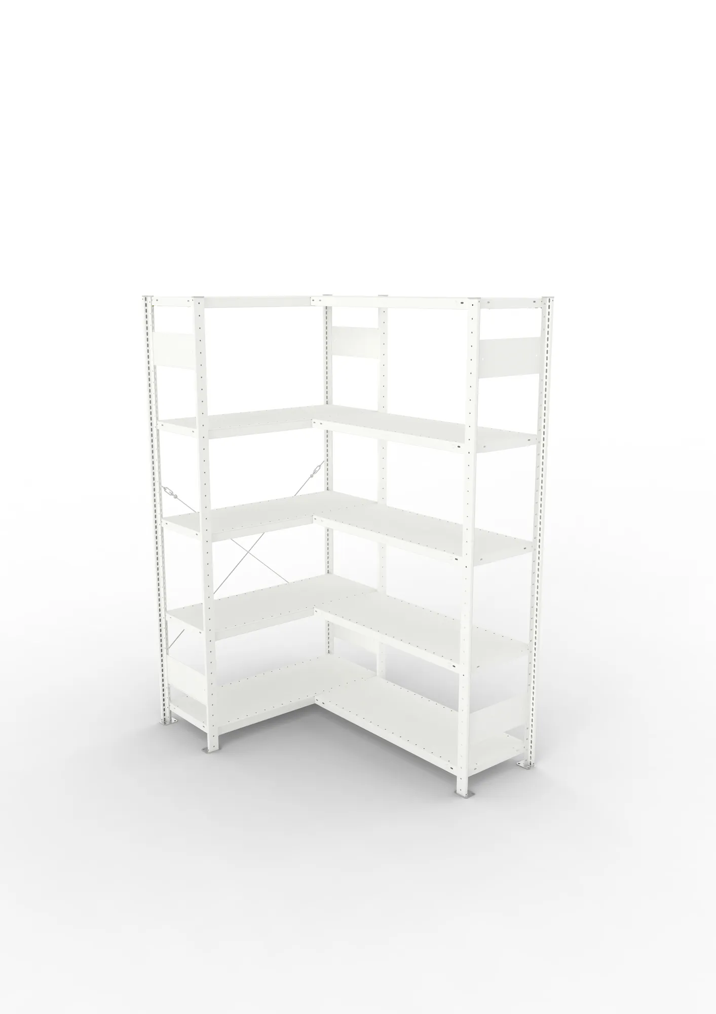 META CLIP, Eckregal, 2000 x 1000 x 400 mm, Fachlast 100 kg, 5 Ebenen, RAL 7035 – Ansicht von oben